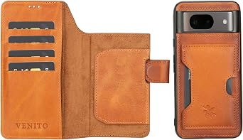 Venito Florence-Flex Leather Case Compatible with Google Pixel 8 - Non-Magnetic Detachable Wallet Case for Google Pixel 8 6,4 inches Antique Brown