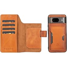 Venito Florence-Flex Leather Case Compatible with Google Pixel 8 - Non-Magnetic Detachable Wallet Case for Google Pixel 8 6,4 inches Antique Brown