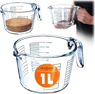 KADAX Glass Measuring Cup, Glass Jug with Ergonomic Handle, Durable Measuring Pot for Liquid and Powder Products, Measuring Jug for Baking and Cooking (1 Litre)
