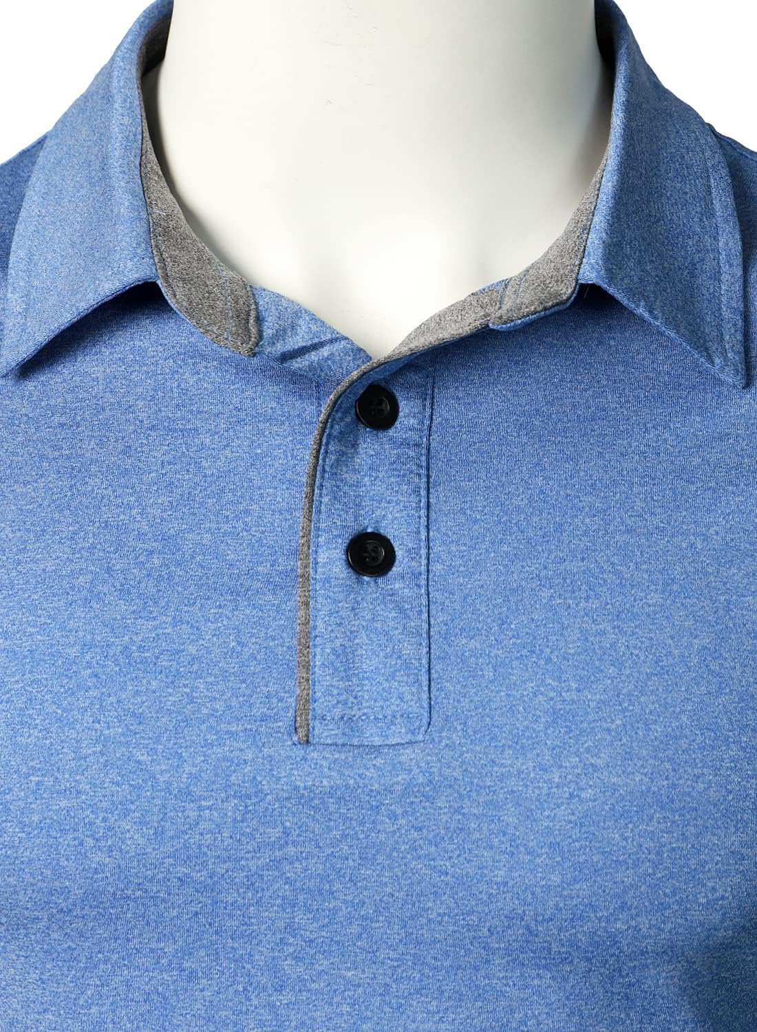 HOOD CREW Mens Long Sleeve Polo Shirts Quick Dry Breathable Athletic Golf T Shirt Small Light Blue