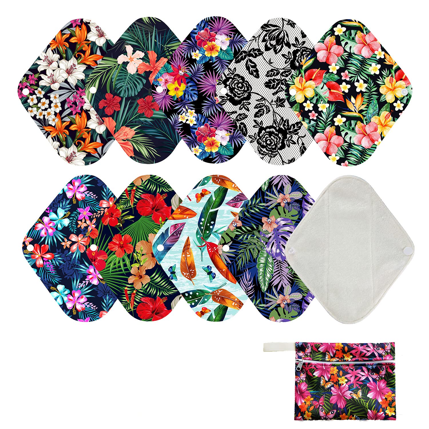 JmooReusable Cloth Sanitary Napkin,Super Absorbency Organic Bamboo Hygiene Cloth Pads,Washable Menstrual Panty Liners Pads with Storage Bags