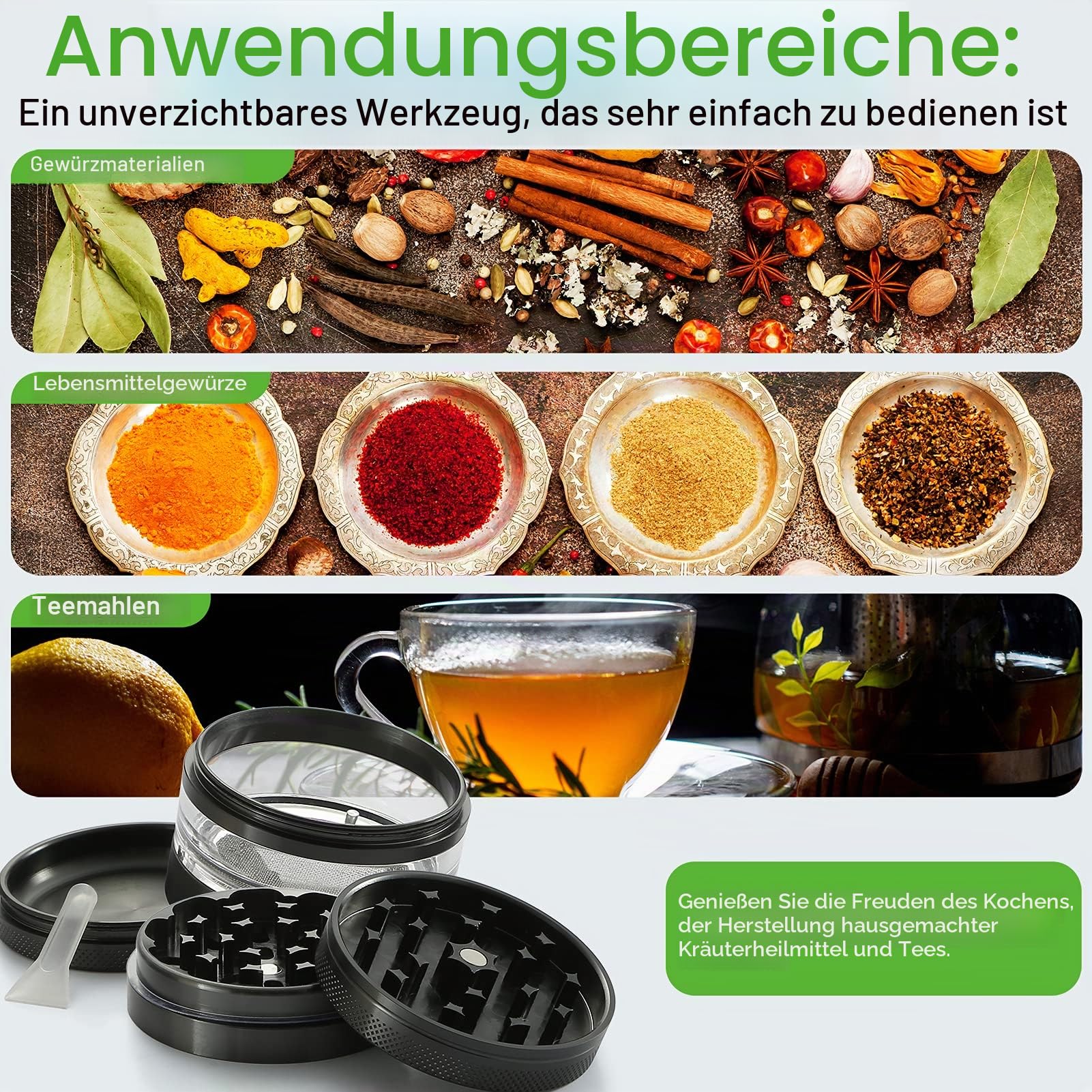 Grinder Crusher Pollen Herb Grinder für Spice,Kräuter,Gewürze,Herb, 4-teiliges Set mit Pollen Scraper