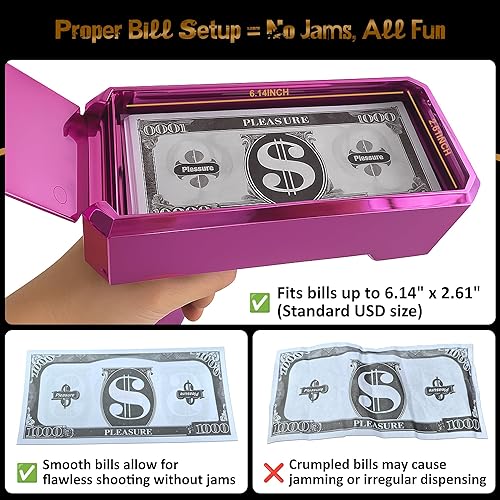 Vista 4 de Pistola de Dinero Tirador – Pistola de Dinero RUVINCE para Películas que se Ven Reales, Pistola de Utilería Haz que Llueva, Pistola de Efectivo