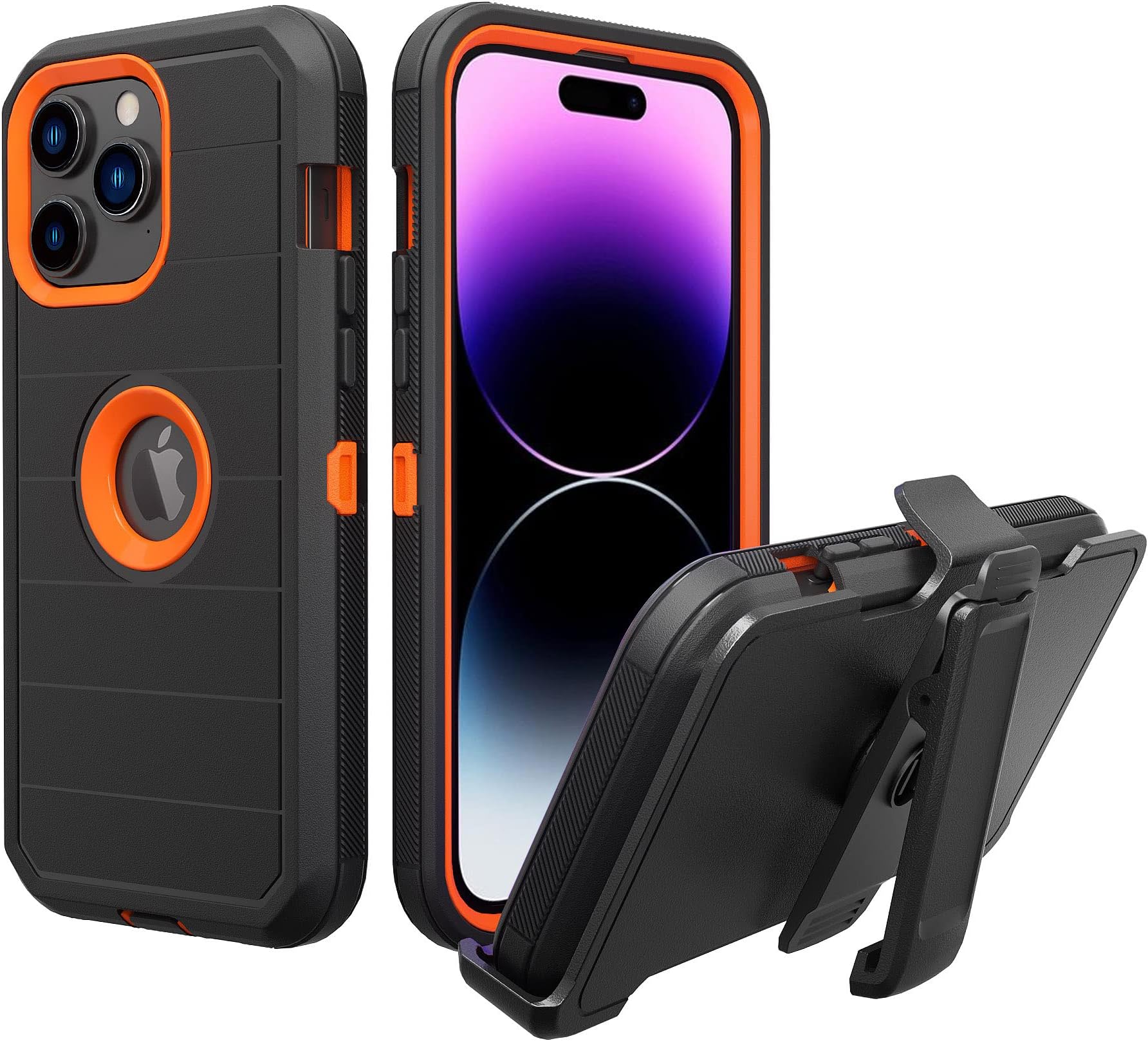 Designed for Apple iPhone 14 Pro Max Case with Belt Clip & Kickstand, Full-Body Multi Layers Rugged Case with 2 Pcs Screen Protectors for Apple iPhone 14 Pro Max 6.7 inch 2022 (Black+Orange)