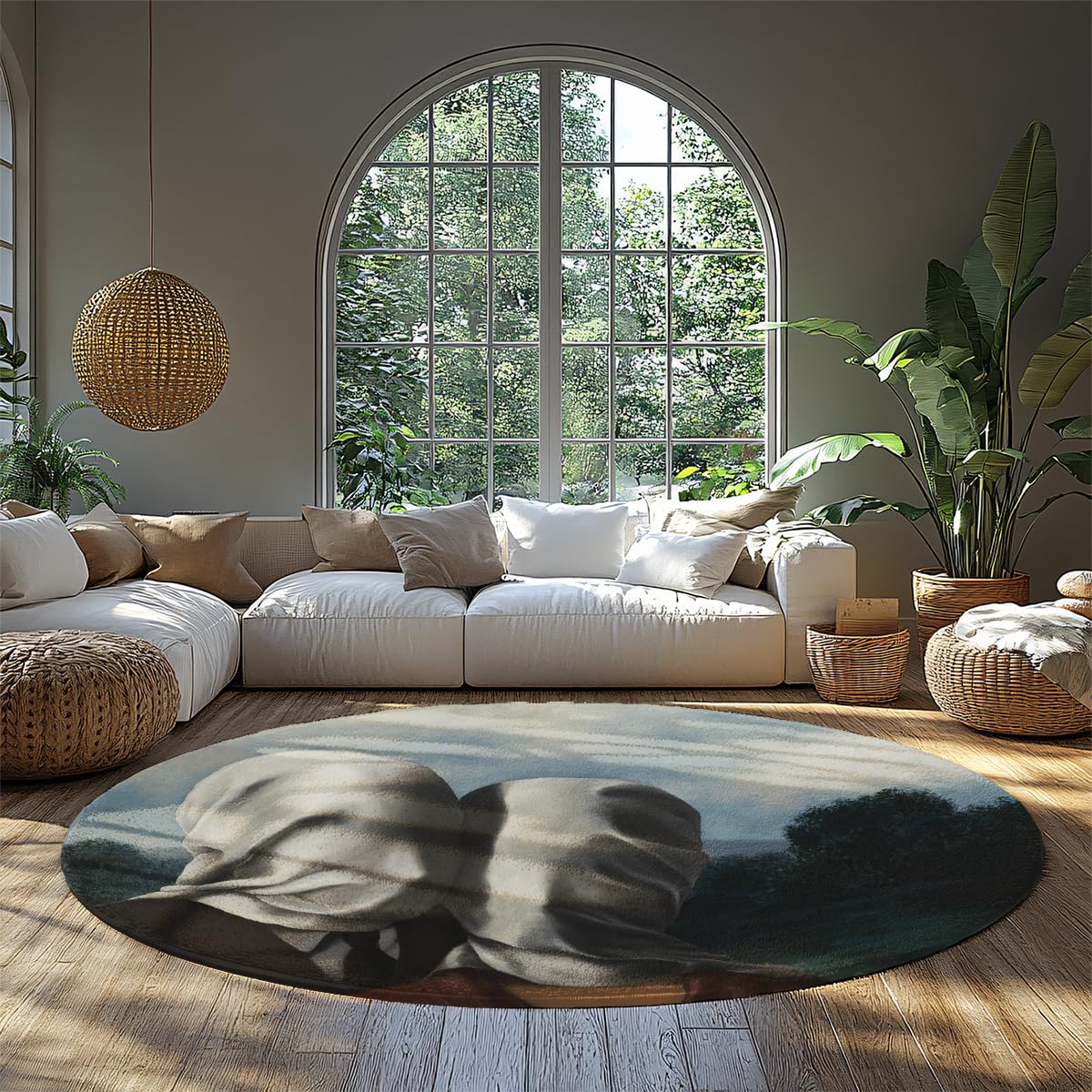 Tapis rond lavable 60cm abstrait moderne pour chambre et salon
