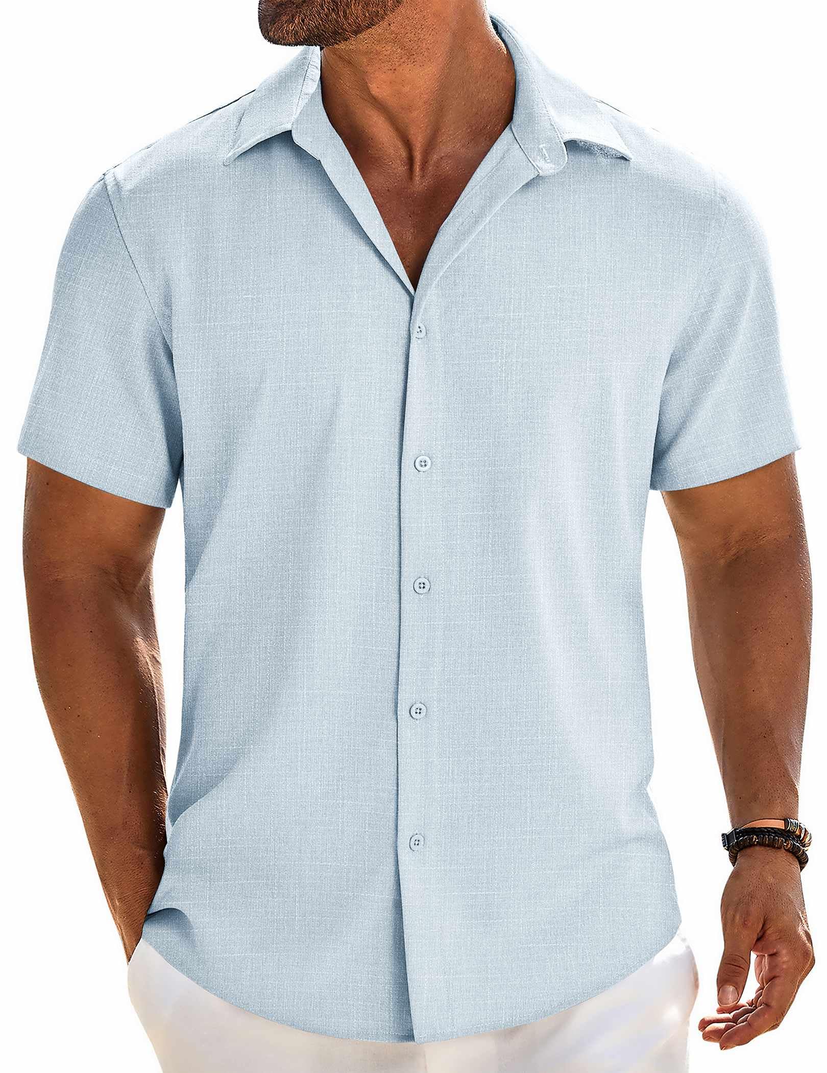 COOFANDY Chemise boutonnée à manches courtes pour homme - Chemise décontractée en lin pour la plage, l'été, les vacances