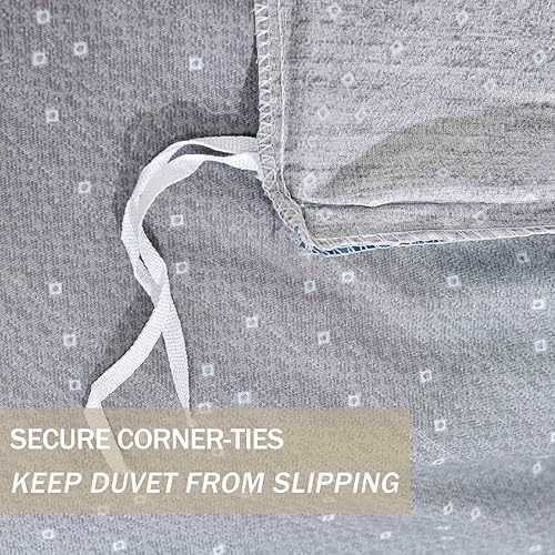 Miniatura 8 de Nanko Juego de funda de edredón de algodón tamaño Queen, color azul oscuro, estampado de hojas y hierbas florales, juego de ropa de cama suave con