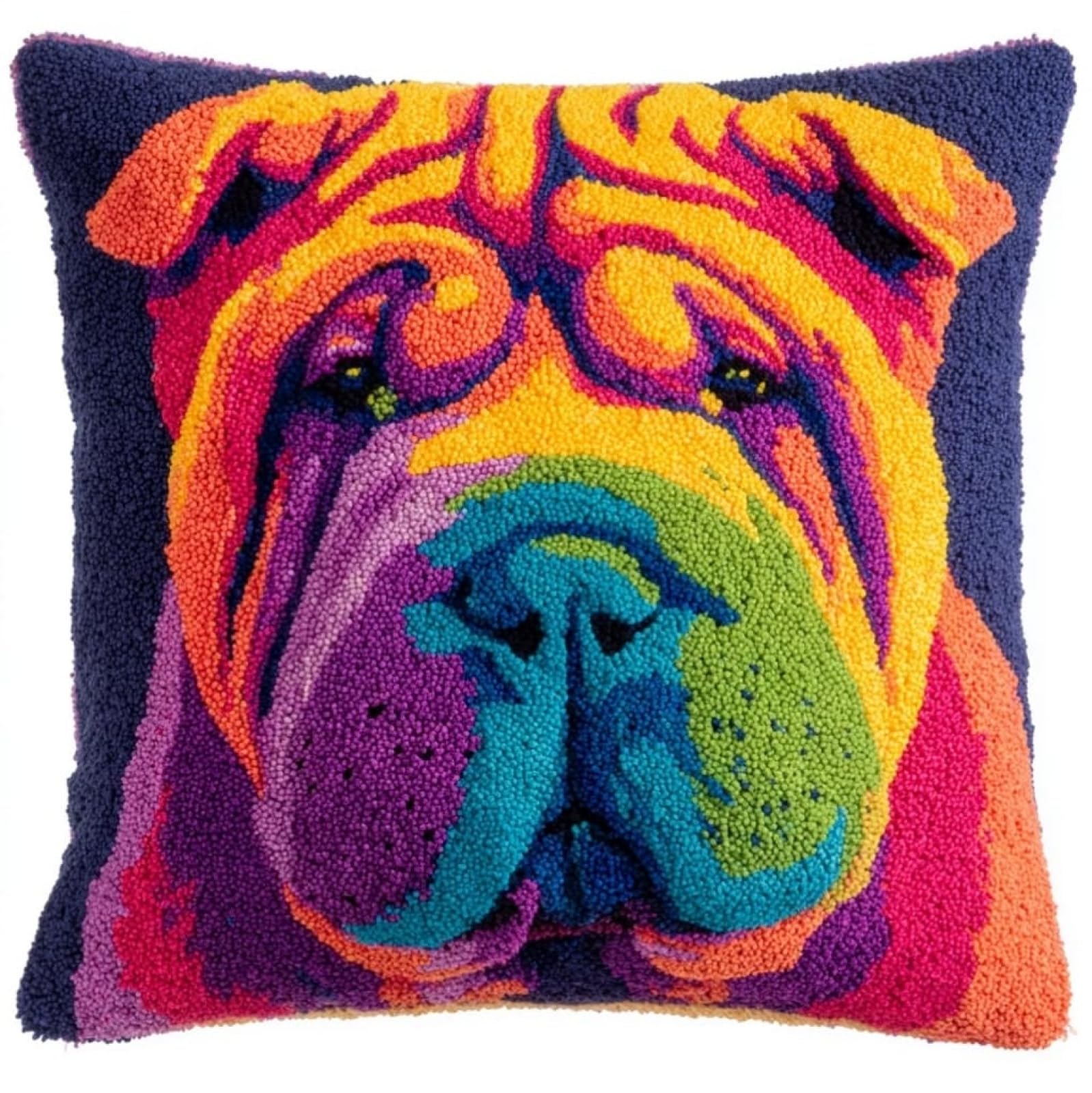 AxiangziK Latch Hook Cushion Kit for Adults & Beginners,Shar Pei Dogs 17x17in DIY Craft Cushion Cover Set with Pre-Printed Canvas for Home Sofa Bedroom Decor
