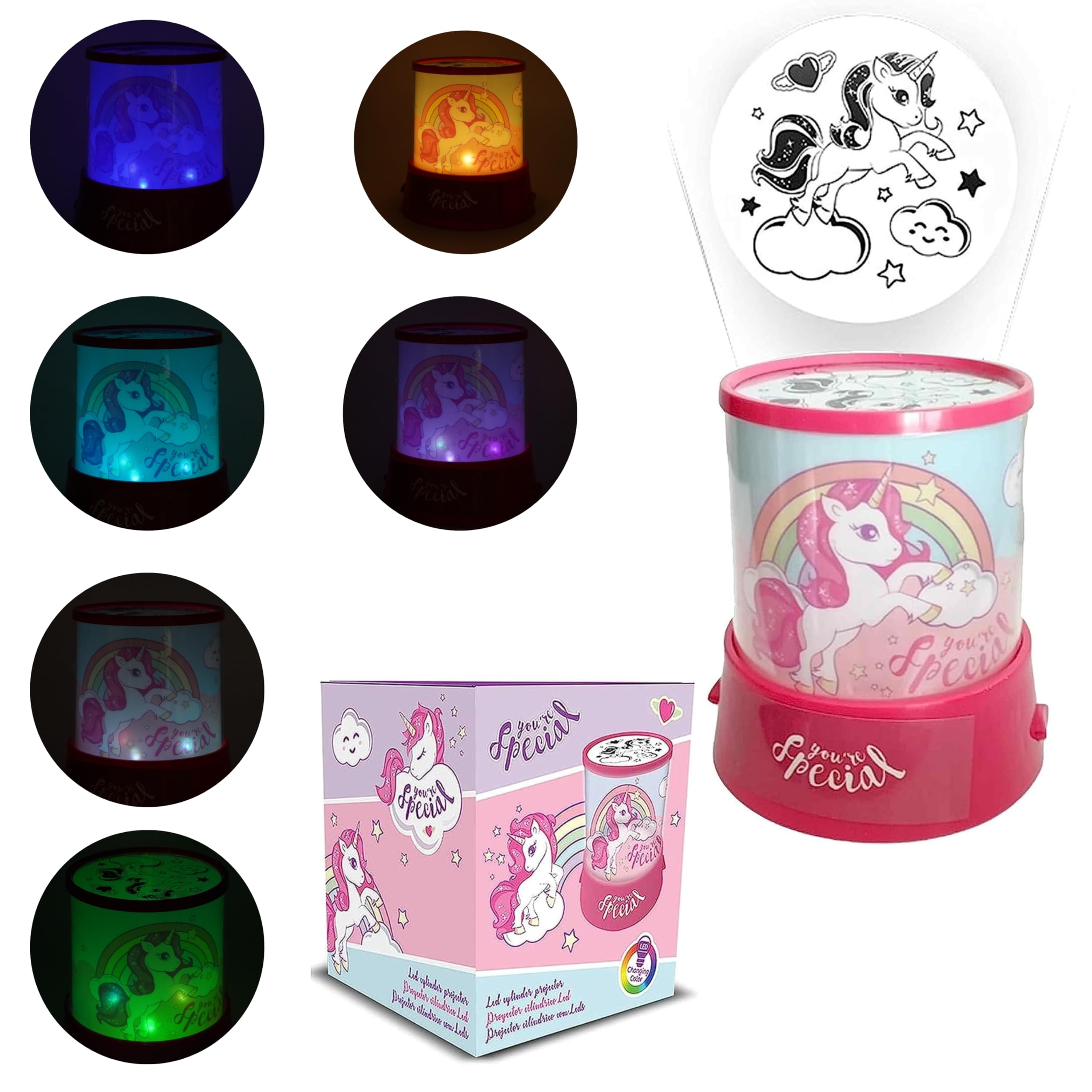 SRV Hub Unicorn LED Projector Night Light for Girls – 12cm Battery Operated Kids Bedside Lamp | Cute Bedroom Table Light with Easy Push Button | Magical Night Lamp for Children Ages 3+