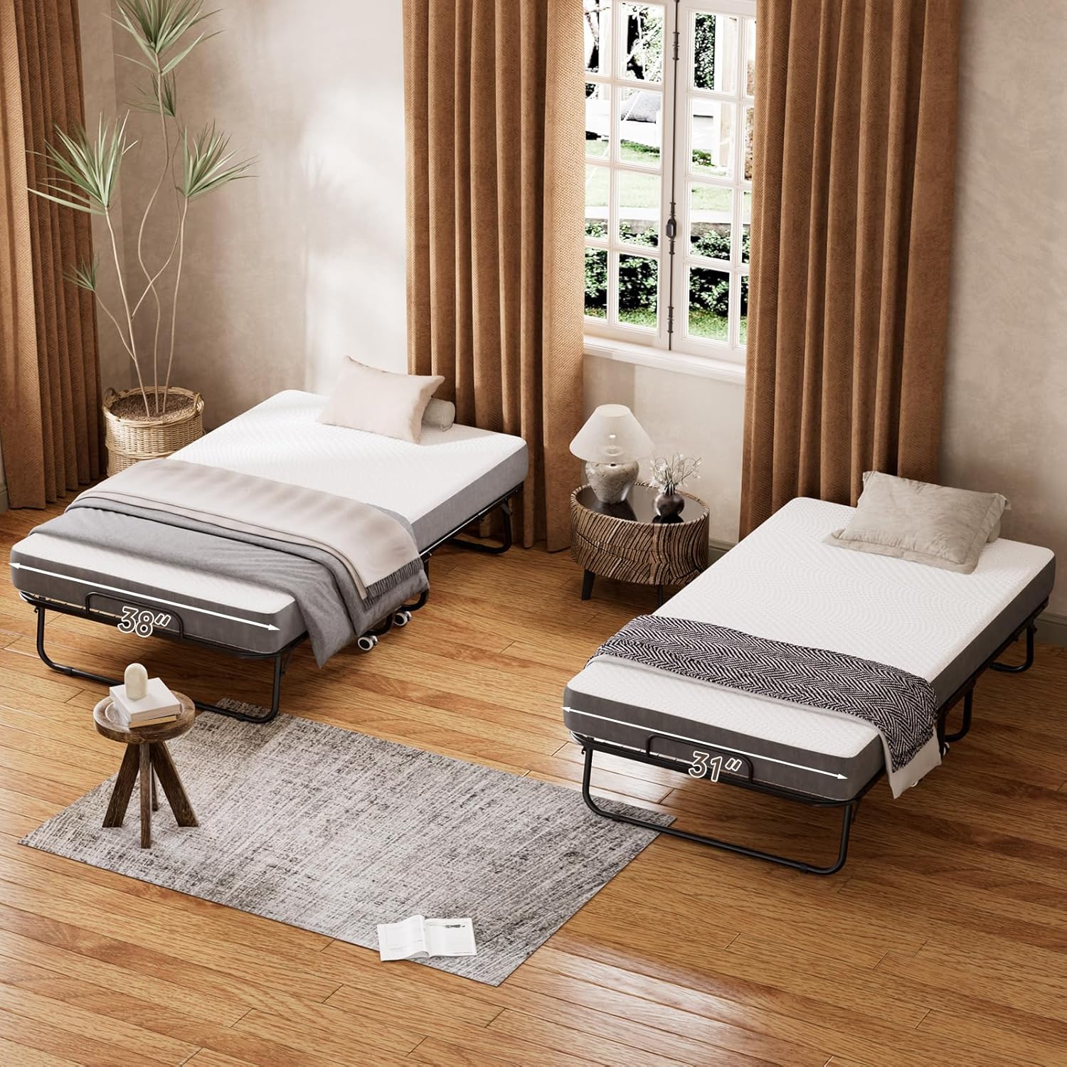 75" x 38" Folding Bed with Mattress for Adults, Foldable Bed, Portable Rollaway Bed with 5" Memory Foam Mattress, Space-Saving Sturdy Metal Frame for Bedroom & Office