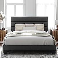 Allewie Queen Platform Bed Frame with Upholstered Headboard, Wooden Slats, No Box Spring Needed - Easy Assembly, Dark Grey