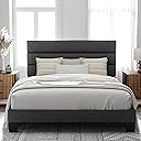 Allewie Queen Size Platform Bed Frame with Fabric Upholstered Headboard and Wooden Slats Support, Fully Upholstered Mattress Foundation/No Box Spring Needed/Easy Assembly, Dark Grey