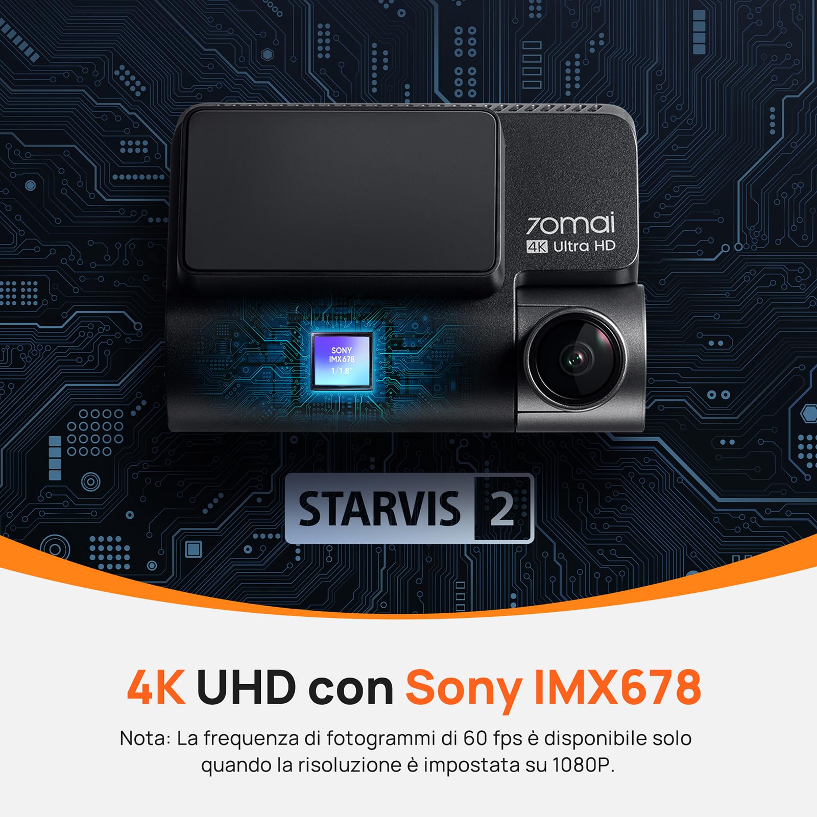 70mai 4K+1080P Dash Cam Auto A810 Fronte Retro Dashcam con Scheda SD da 128GB, GPS e WiFi Integrato, Visione Notturna, Modalità Parcheggio 24H, Registrazione in Loop, Controllo Tramite APP
