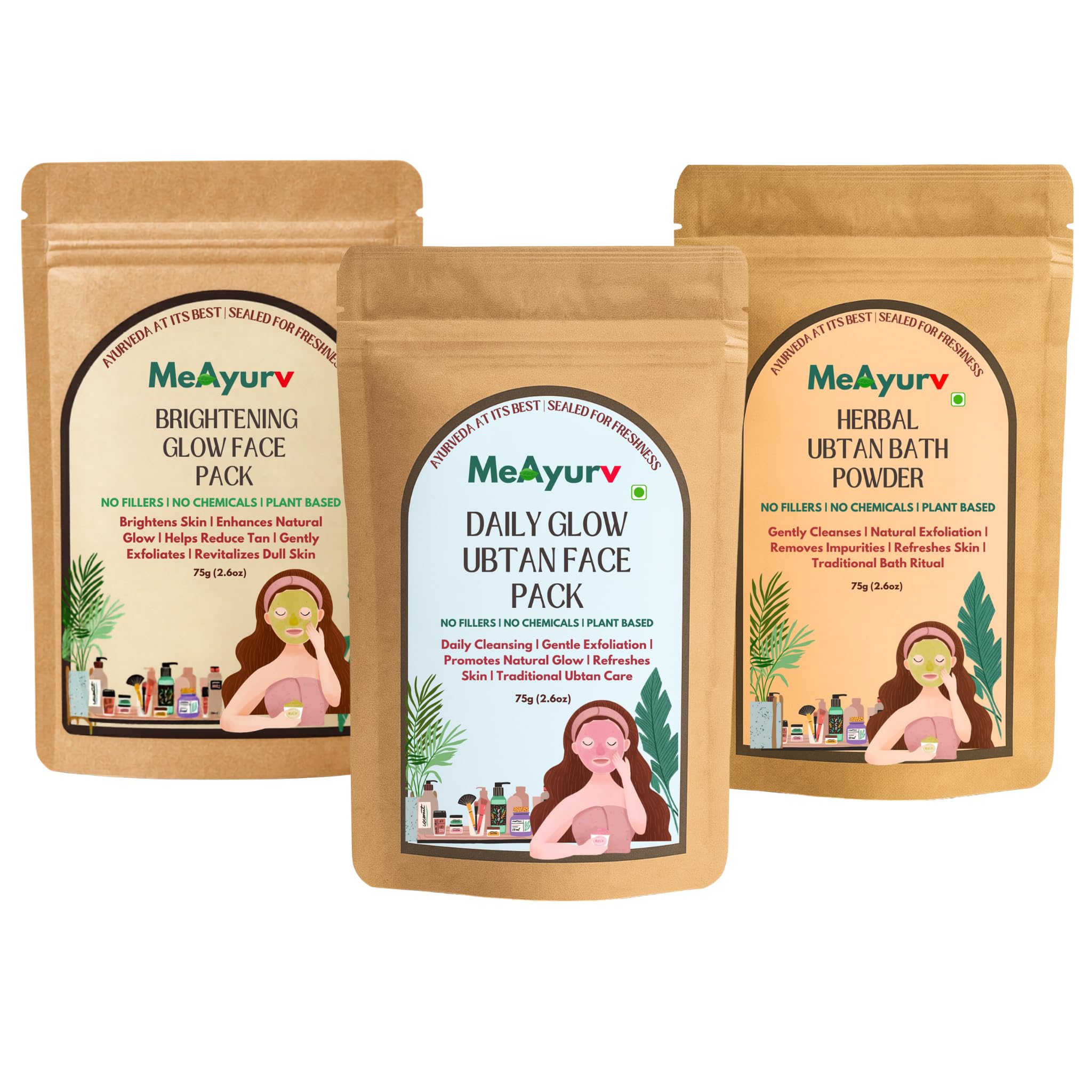 Face & Body Glow Ritual - Daily Glow Ubtan Exfoliating Bath Powder & Brightening Ubtan - Ayurvedic Face & Body Scrub Set for Radiant Even Skin - Natural Head to Toe Glow Kit Made in India-image-6