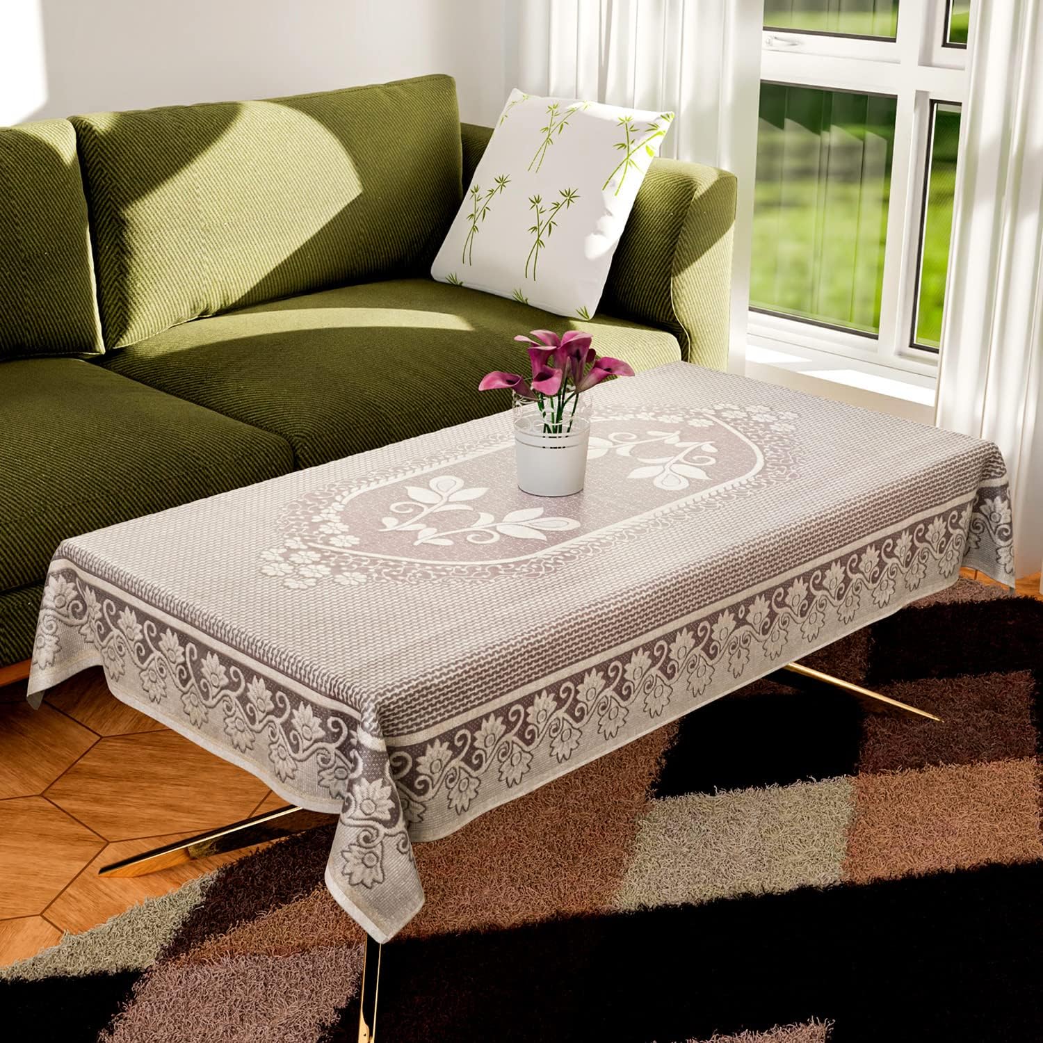 Kuber Industries Center Table Cover|Cotton Luxurious Net Floral S-19 Design|Stain-Resistant & Anti Skid Coffee Table Cover|40x60 Inch (Maroon)-image-27