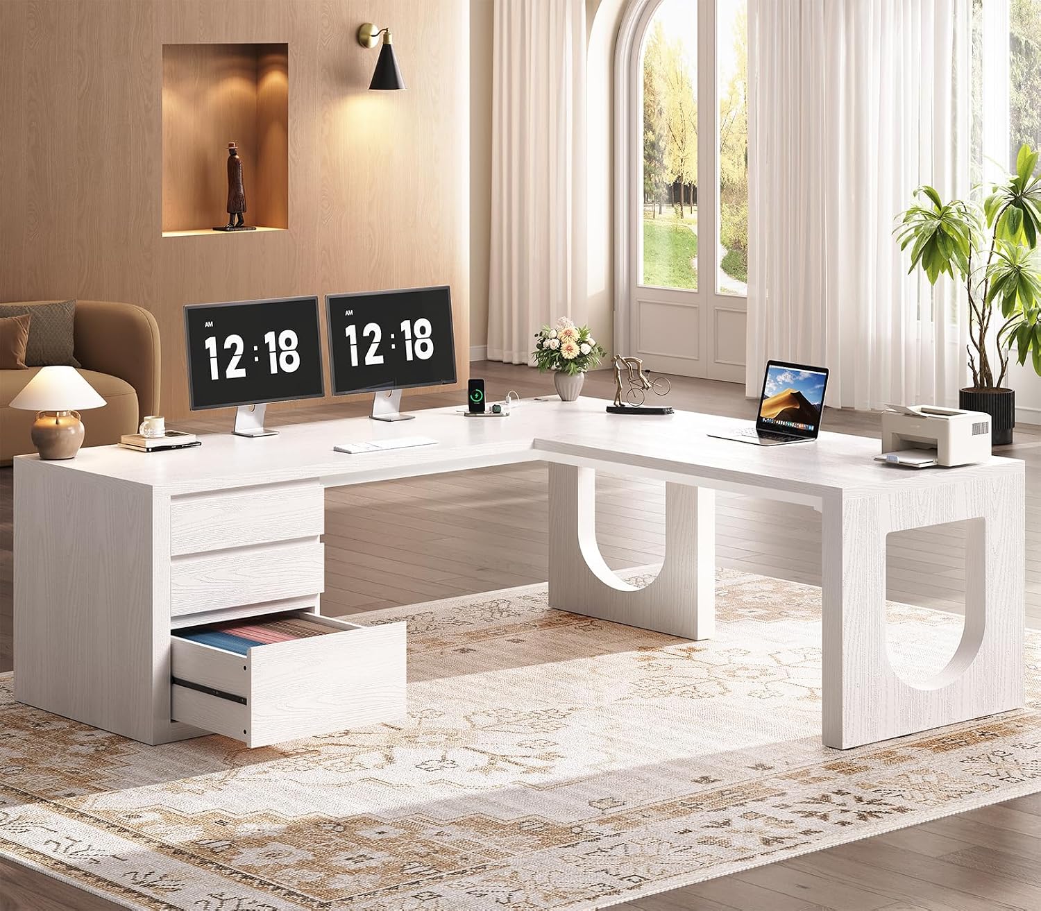 SEDETA 63" L Shaped Desk with 3 Drawers, Modern Executive Office Desk