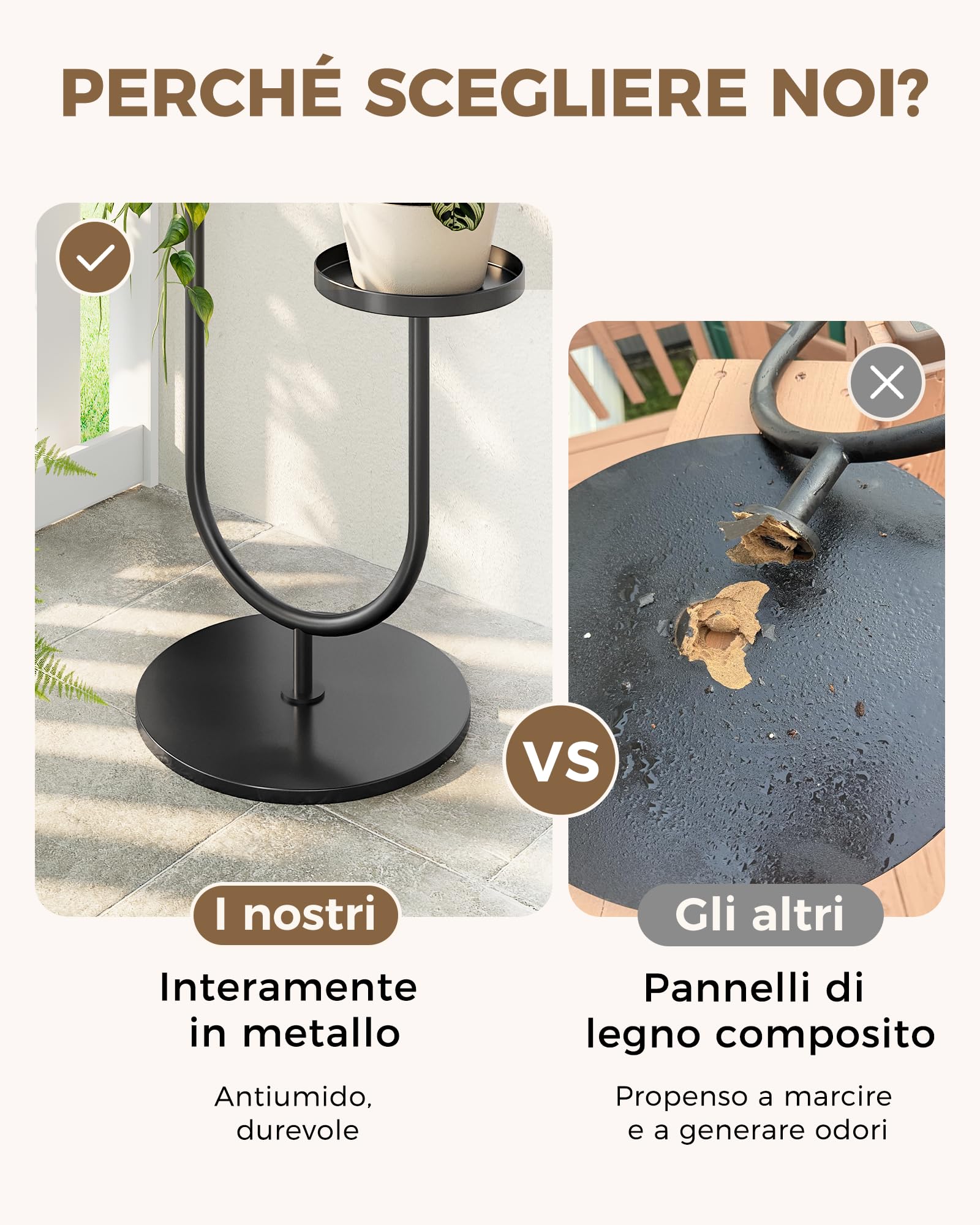 Bamworld Porta piante da interno in metallo nero, moderno supporto per piante a 2 livelli, stabile portavasi da balcone e porta piante da esterno per soggiorno e giardino