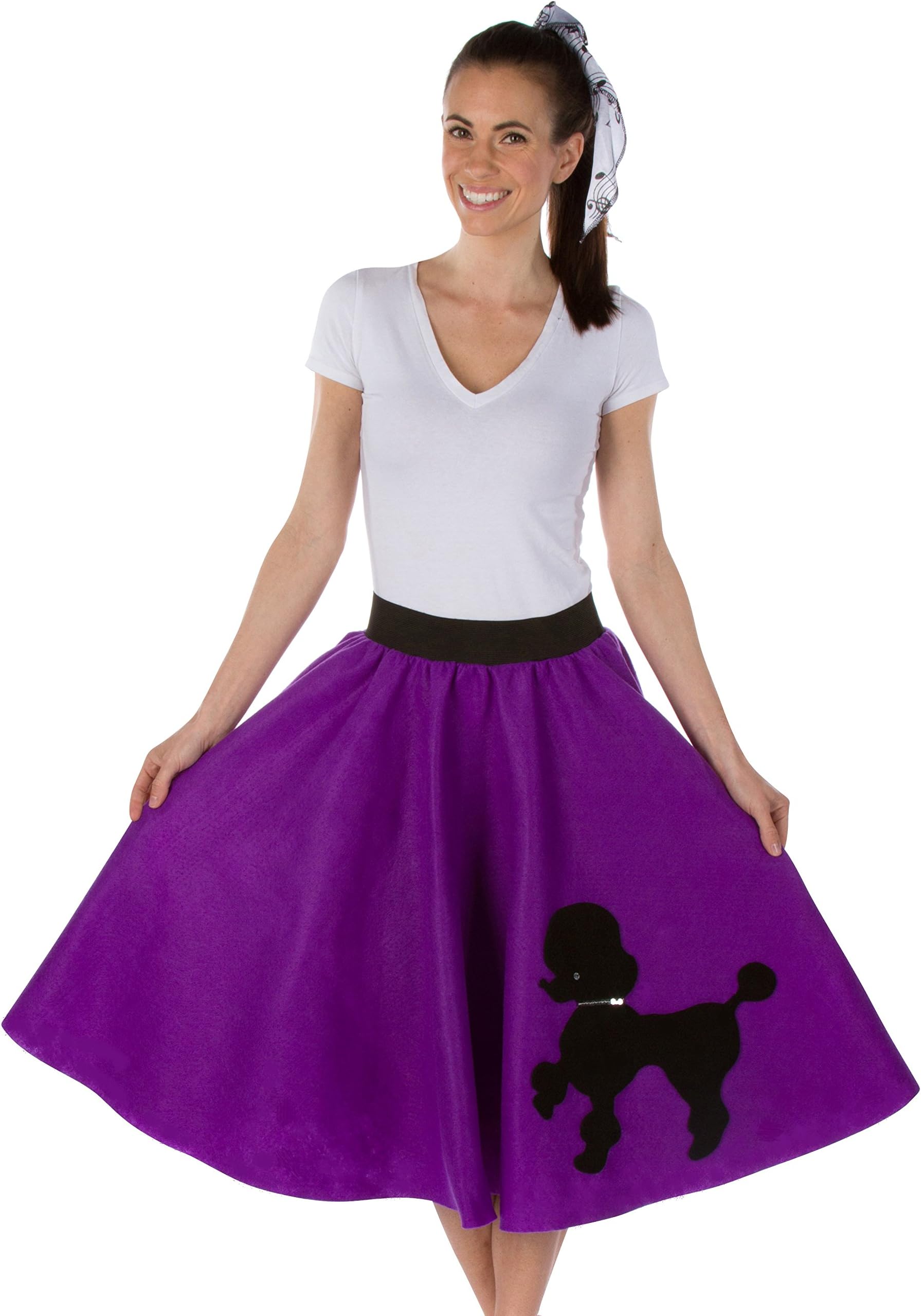 Purple Poodle Skirt With Musical Note Printed Scarf