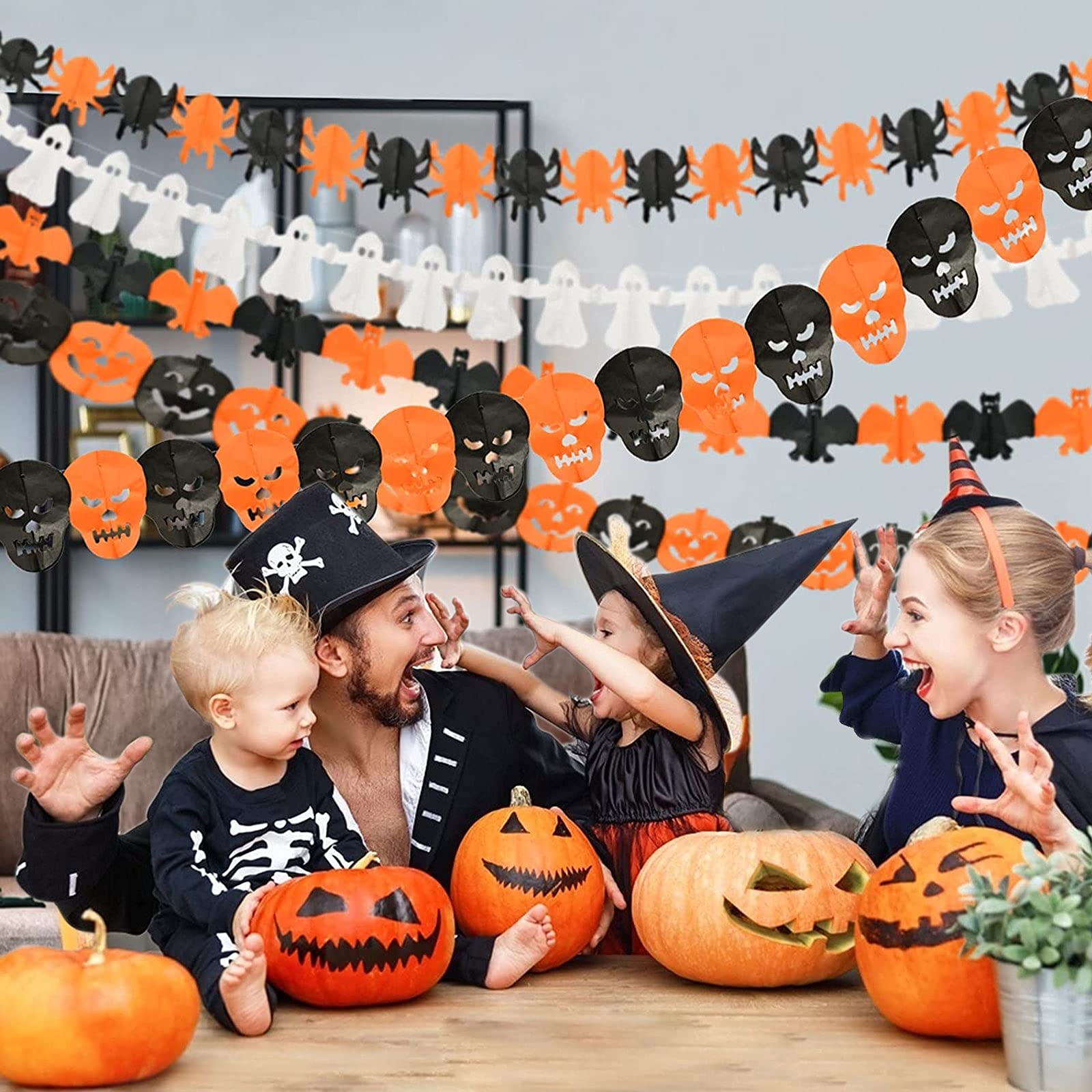 Kit Décoration Halloween Complet - Bannière, Guirlandes, Ballons, Citrouilles, Araignées, Chauves-souris - Pour Intérieur/extérieur