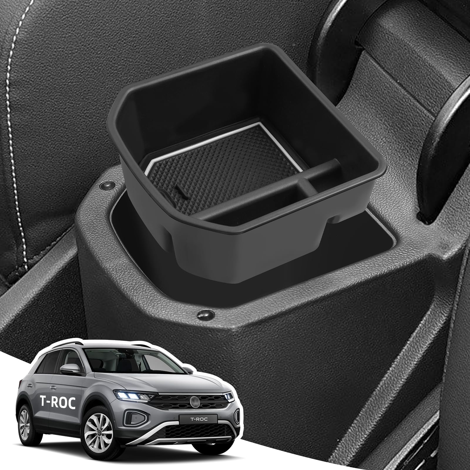 Pudełko do Przechowywania Podłokietnik do VW T-roc 2018-2025 | Organizer Konsolę Środkową, Organizer Podłokietnik z Podkładką, Tworzywo ABS, Troc Akcesoria