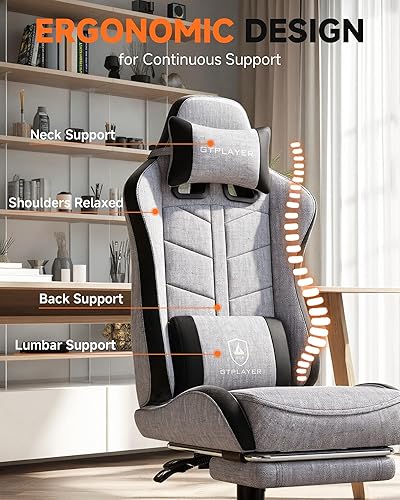 Miniatura 4 de GTPLAYER Silla de juegos con reposapiés, silla de juegos de computadora para adultos y niños, silla de jugador de altura ajustable con reclinación