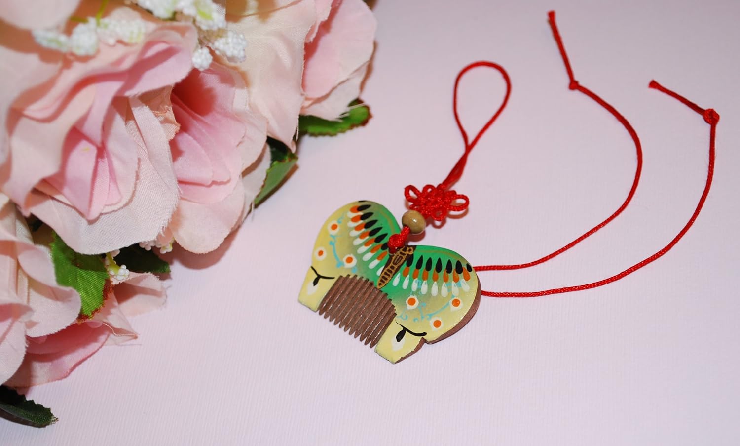 Small Nanmu Wood Butterfly Comb, Pond Green Multi Color