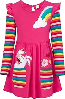 SFreeBo Girls Dresses Unicorn Rainbow Dress Kids Girls Gift Cotton Colourful Dresses for Girls 104 110 116 122 128