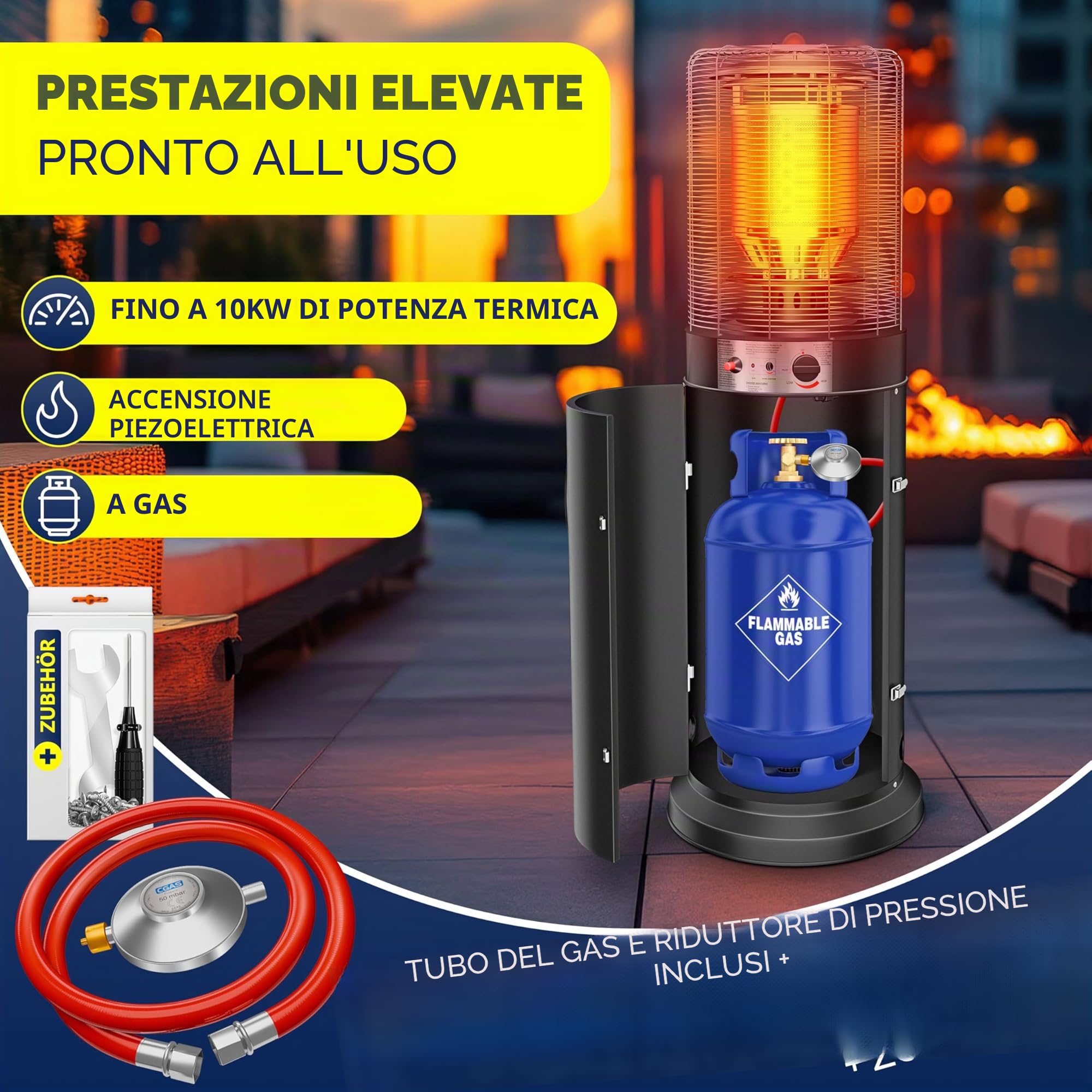 KESSER Riscaldatore radiante a gas Fungo 12,5 kW Stufa da esterno Nero