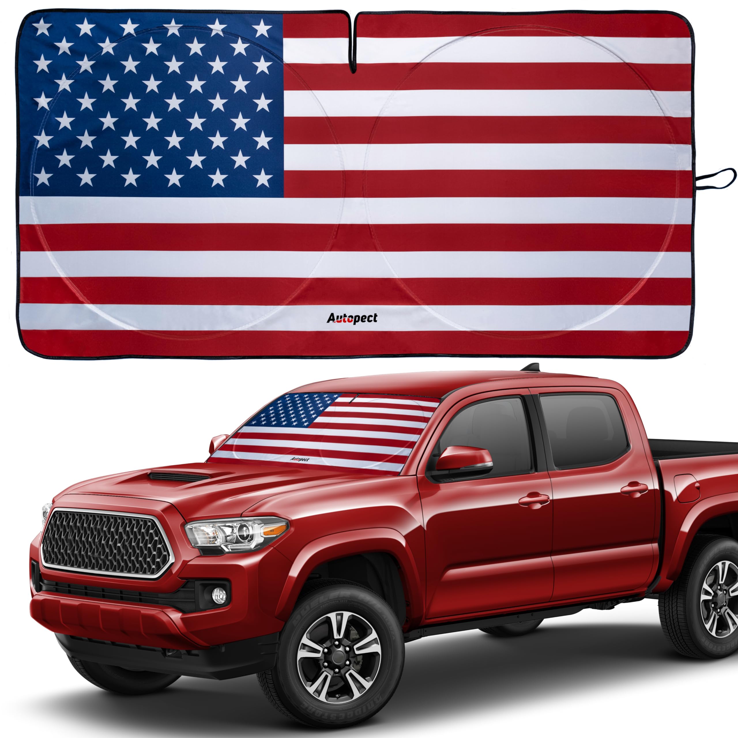 AutopectAutopect Windshield Sun Shade - American Flag Design, High-Resolution Sun Visor for Car, Truck, SUV with Mirror Cut-Out for Interior Sun Protection, Foldable Car Sun Shade (Original, Small)