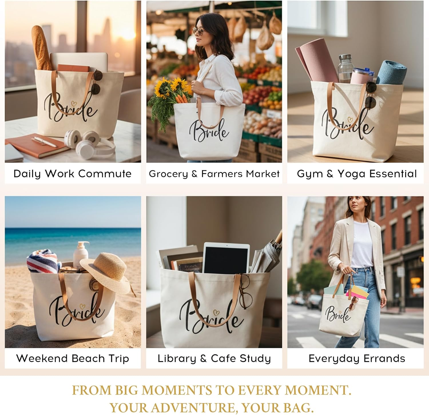 ELEGANTPARK Wifey Tote Bag for Bride - Large Canvas Wedding Bag with Zipper - Bachelorette Party Engagement Gift, Honeymoon Beach Travel Bag - Image 9