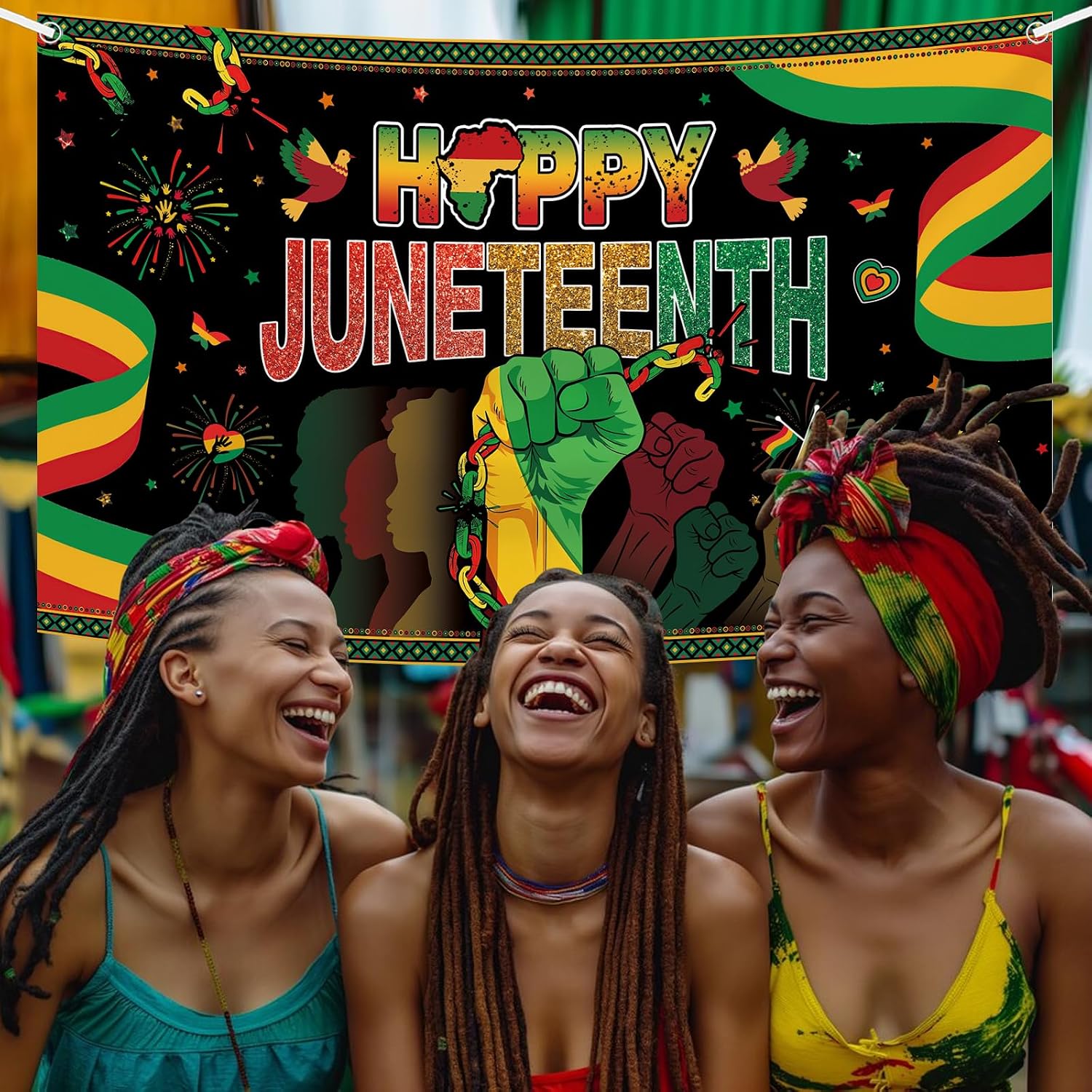 AIBIIN Happy Juneteenth Backdrop African American Independence Day Background Banner Freedom Day Banner for Juneteenth Party Decorations 6x3.6ft image 4