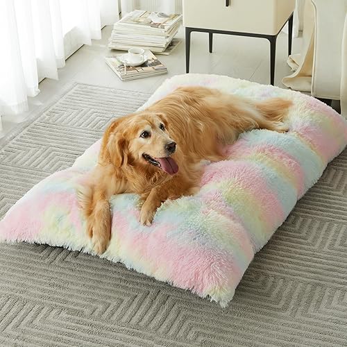 Miniatura 14 de BFPETHOME Camas para perros grandes, cama de jaula de perro de felpa, almohadilla de perrera esponjosa y acogedora para dormir y aliviar la