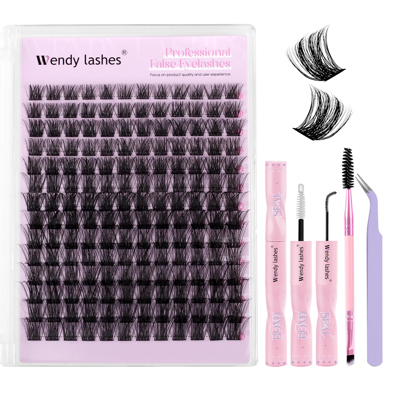 Lash Clusters Kit Natural Eyelashes Individual C-Curl Soft Cluster Lashes c9 10-18mm Mixed Russian DIY Lash Extension Kit with Lash Bond and Seal(FK/KIT-c9-C-Mix1018)