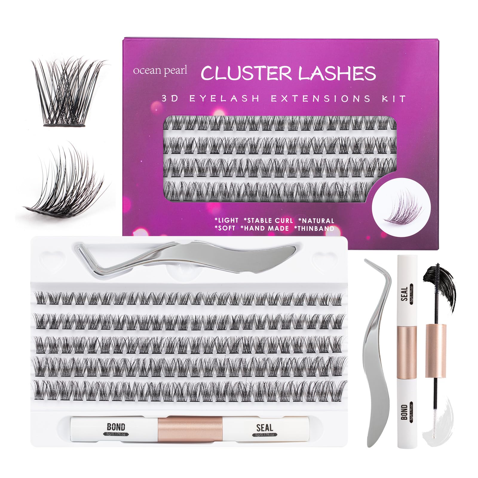 Individual Lashes 120 Cluster Lashes DIY Eyelash Extension Thin Band Wide Stem Lash Clusters with Tweezers and Super Bond and Seal Lash Extension Kit Mix 10-16mm Length C/D Curl