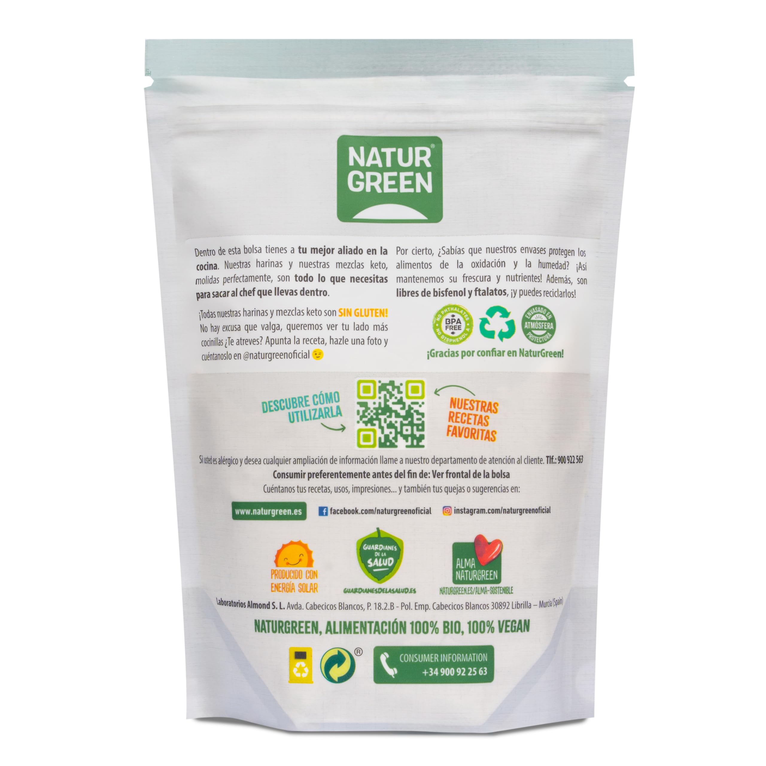 NaturGreen - Harina de Arroz, Arroz Blanco Molido, Ecológico, Condimento Bio, 100% Vegano, Sin Gluten - 500 g