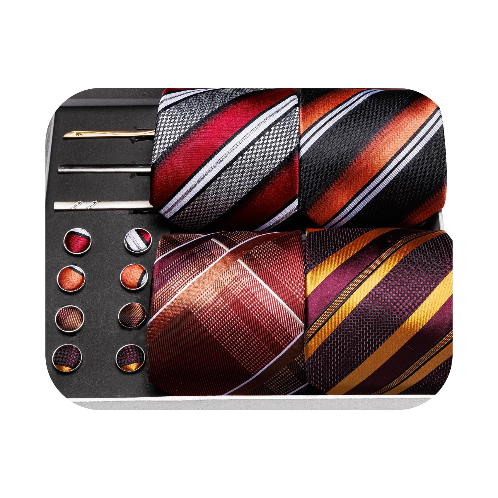 Barry.Wang Designer Mens Tie Sets Collection, Eleagnt Gift Box Tie Clips Handkerchief Cufflink Set