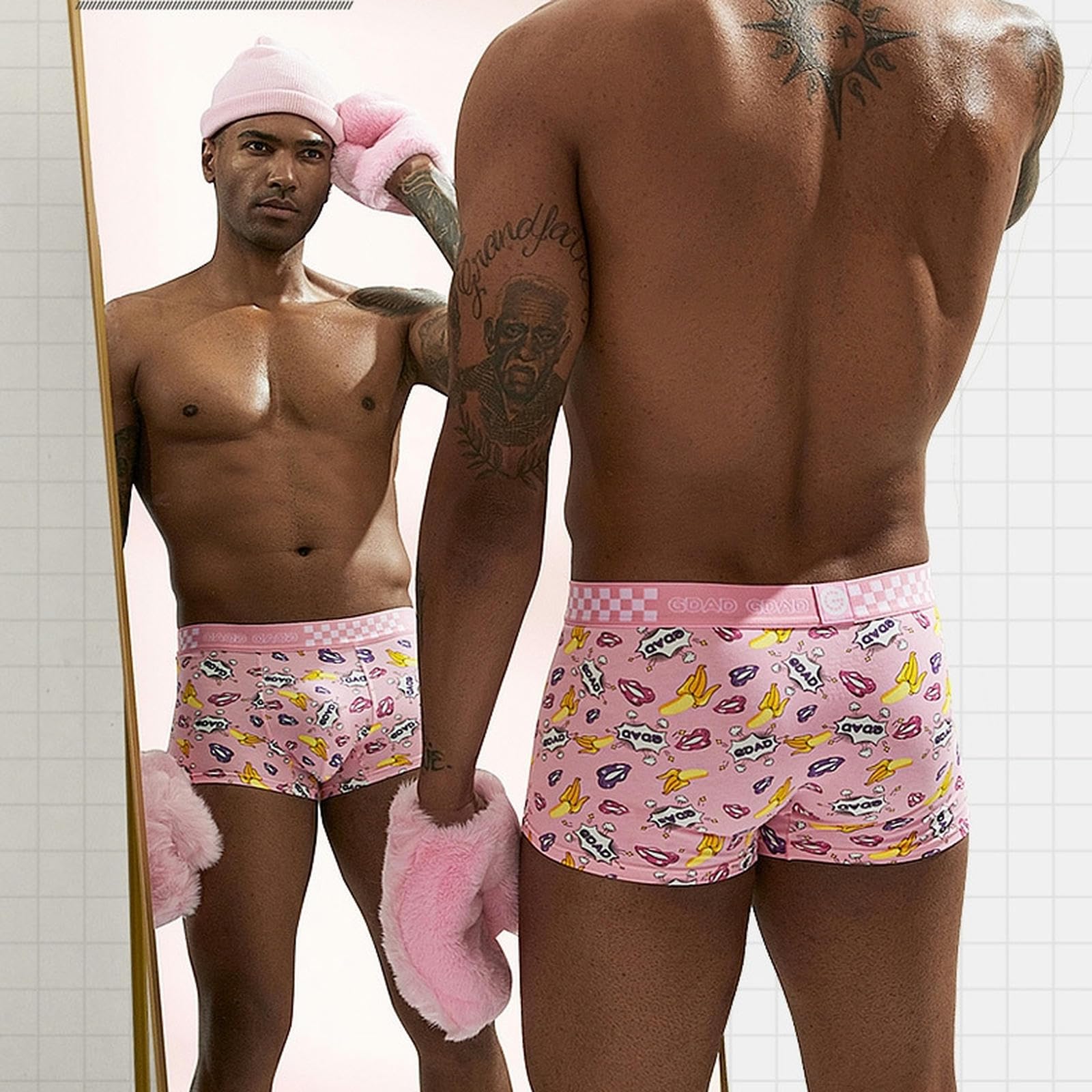 Calecon Męska bawełniana bielizna męska śliczna bawełna Macho różowe bokserki z nadrukiem Wygodne szorty 4-Pack Gift Box-4 mieszane kolory - M-2xl