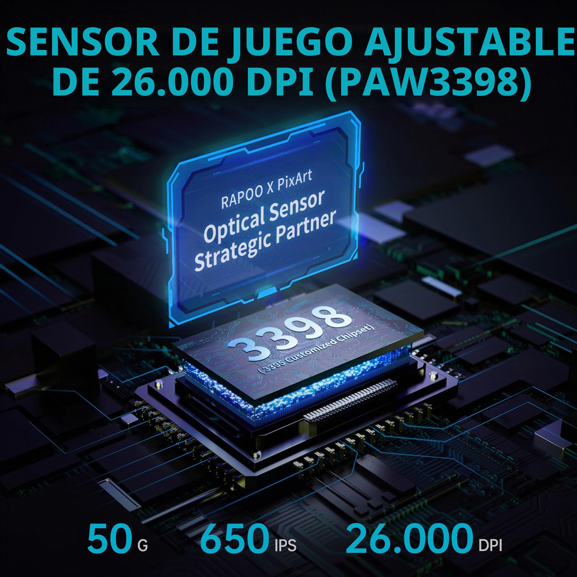 Rapoo VT0PRO - Ratón inalámbrico para Videojuegos de 2,4 GHz con Sensor óptico de 26000 dpi, aceleración de 50 G, 650 IPS, hasta 160 h de duración de la batería, PC/Mac, Color Negro