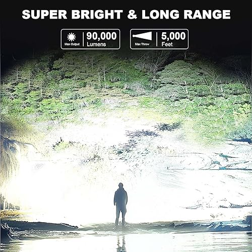 Miniatura 2 de MIXILIN Foco recargable de 90,000 lúmenes, linterna LED súper brillante para exteriores con luz COB y trípode plegable, 10000 Ah de larga duración
