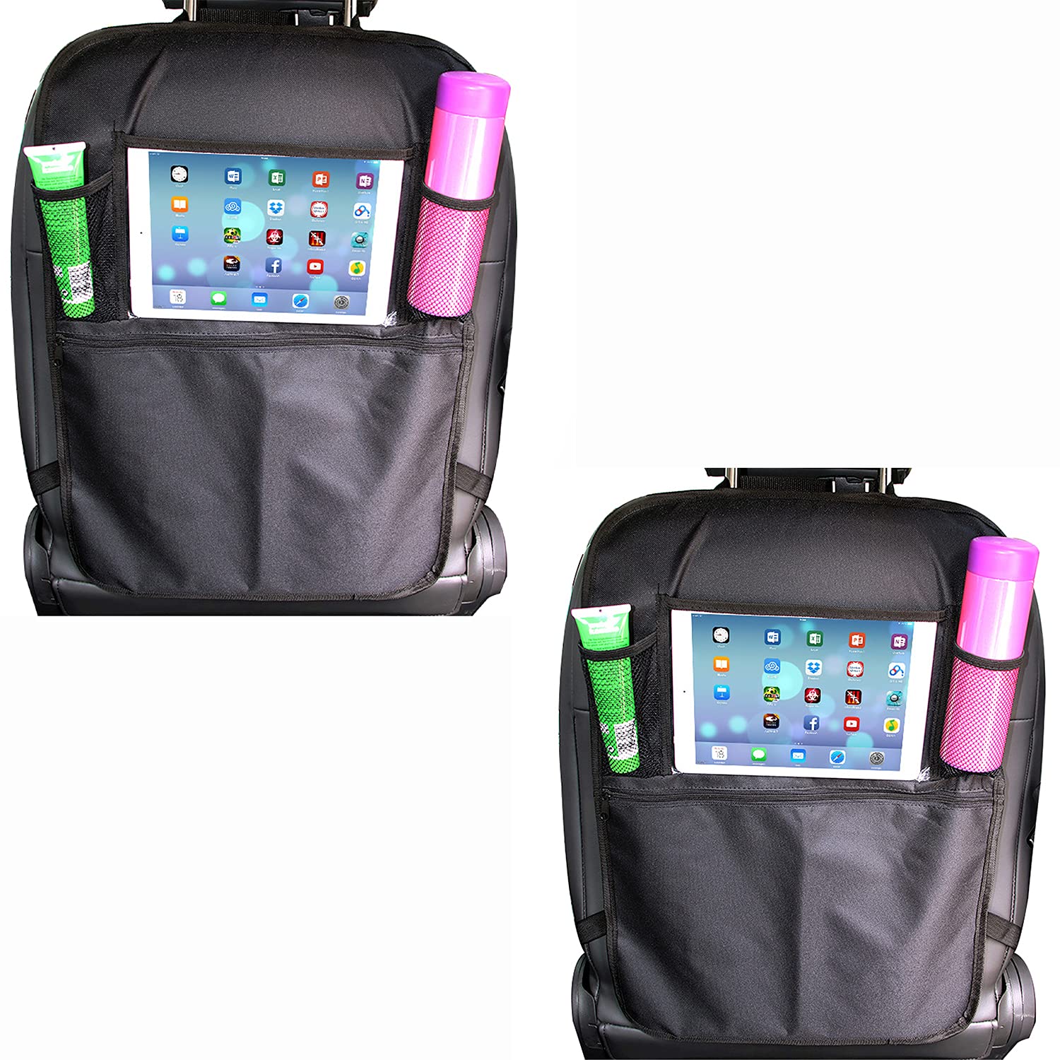 2PCS Car Backseat Organizer with 10" Clear Screen Tablet Holder and Seat Back Protectors for Toys Drinks Book Kids Toddler Travel
