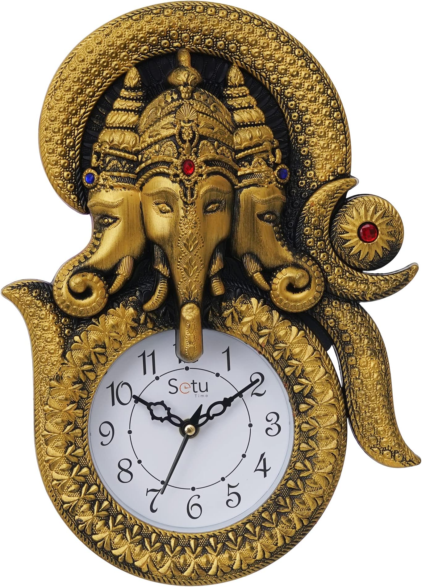 Webelkart Designer Stones Ganesha Inside Om Plastic Wall Clock for Home/Living Room/Bedroom/Kitchen| Wall Clock for Office (Ganesha Inside Om)- Copper - Wall Watch for Home