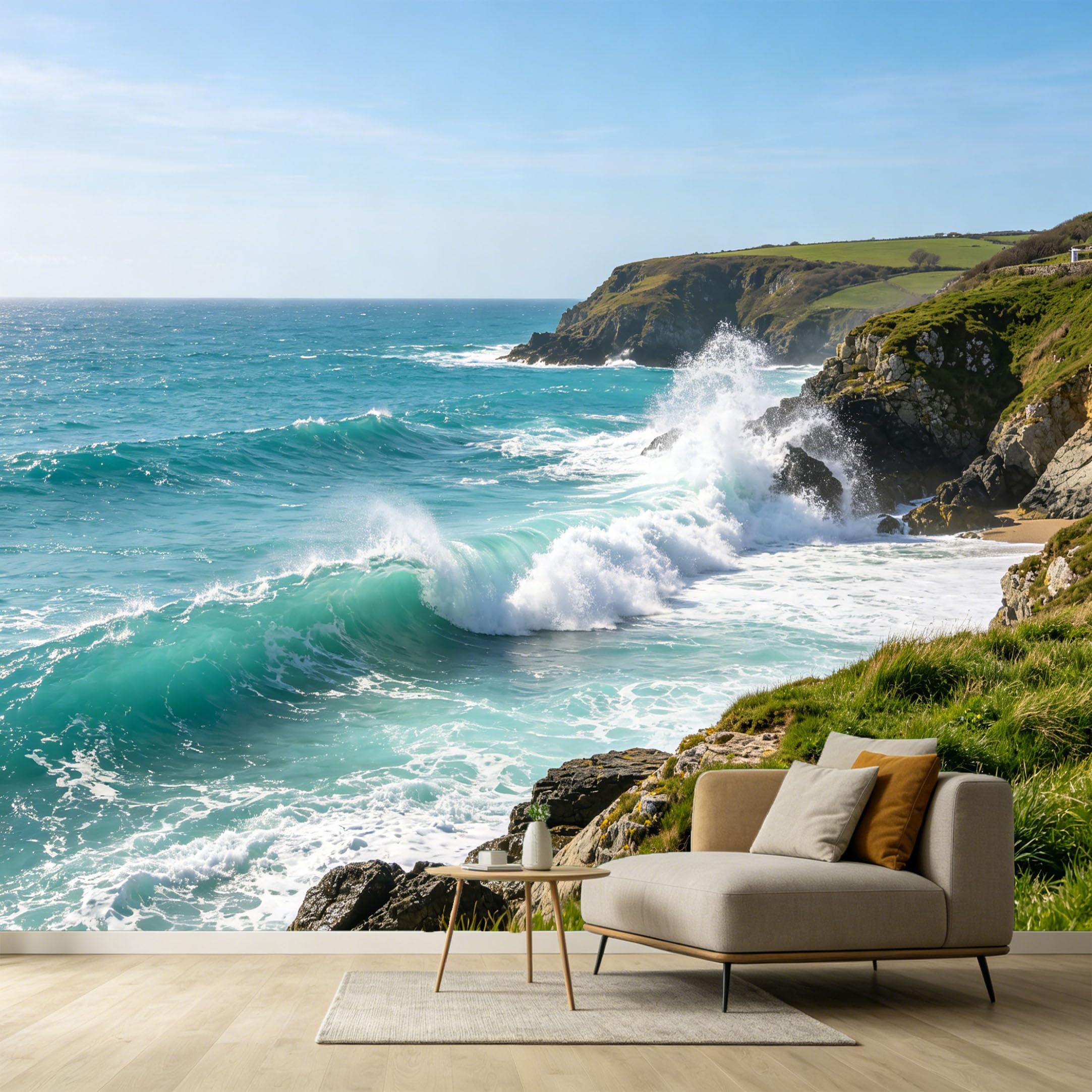 Custom Size Wall Murals Coastal Landscape Ocean Marine Waves Rocky Cliff SelfAdhesive Wall Fabric Removable Large Wallpaper for Photo Living Room Decor Home Interior Wall Art