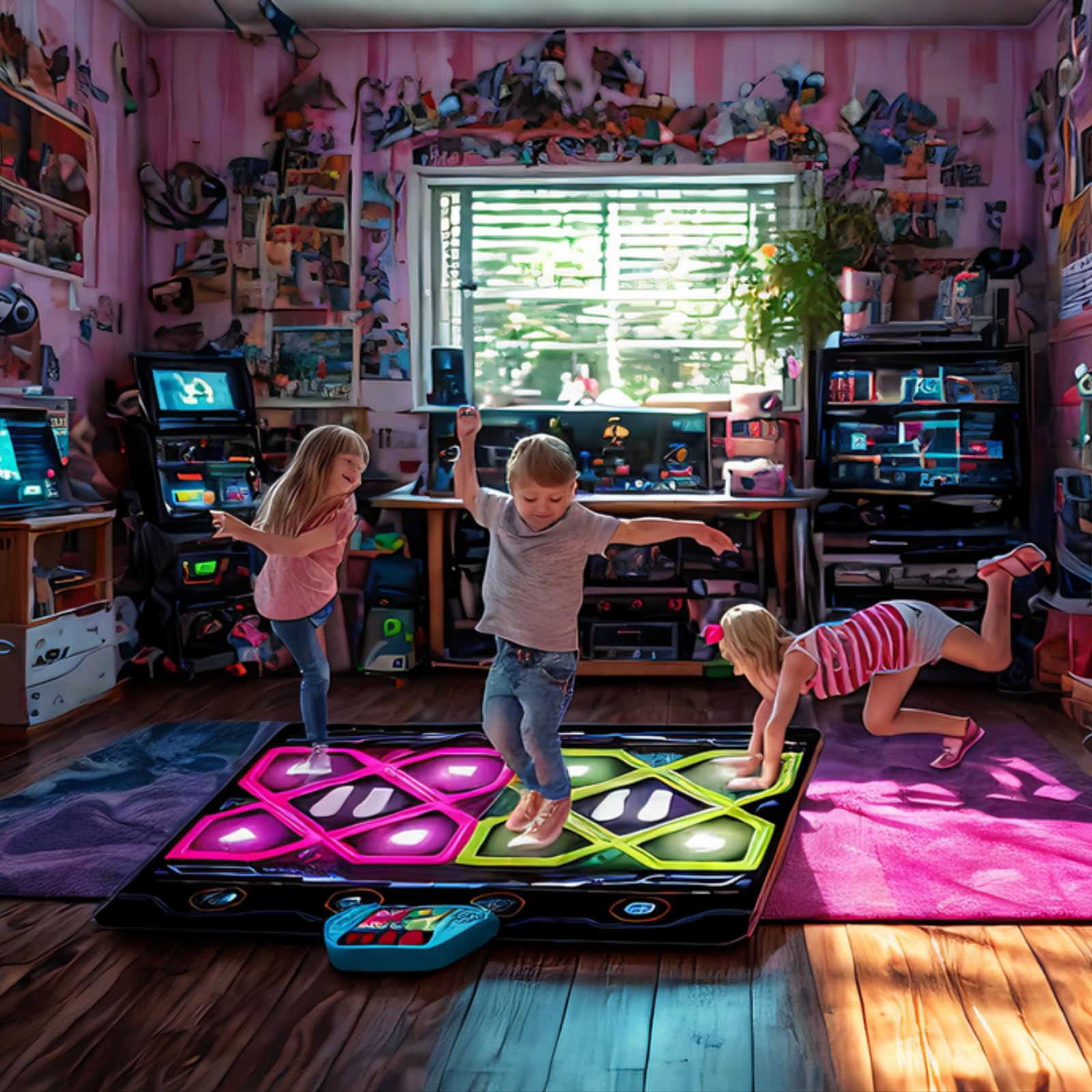 Alfombrilla de baile doble para niños y adultos, almohadilla electrónica de juego de baile con 8 luces LED, 5 pistas de música, 3 niveles de dificultad, alfombrilla de juego antideslizante 4