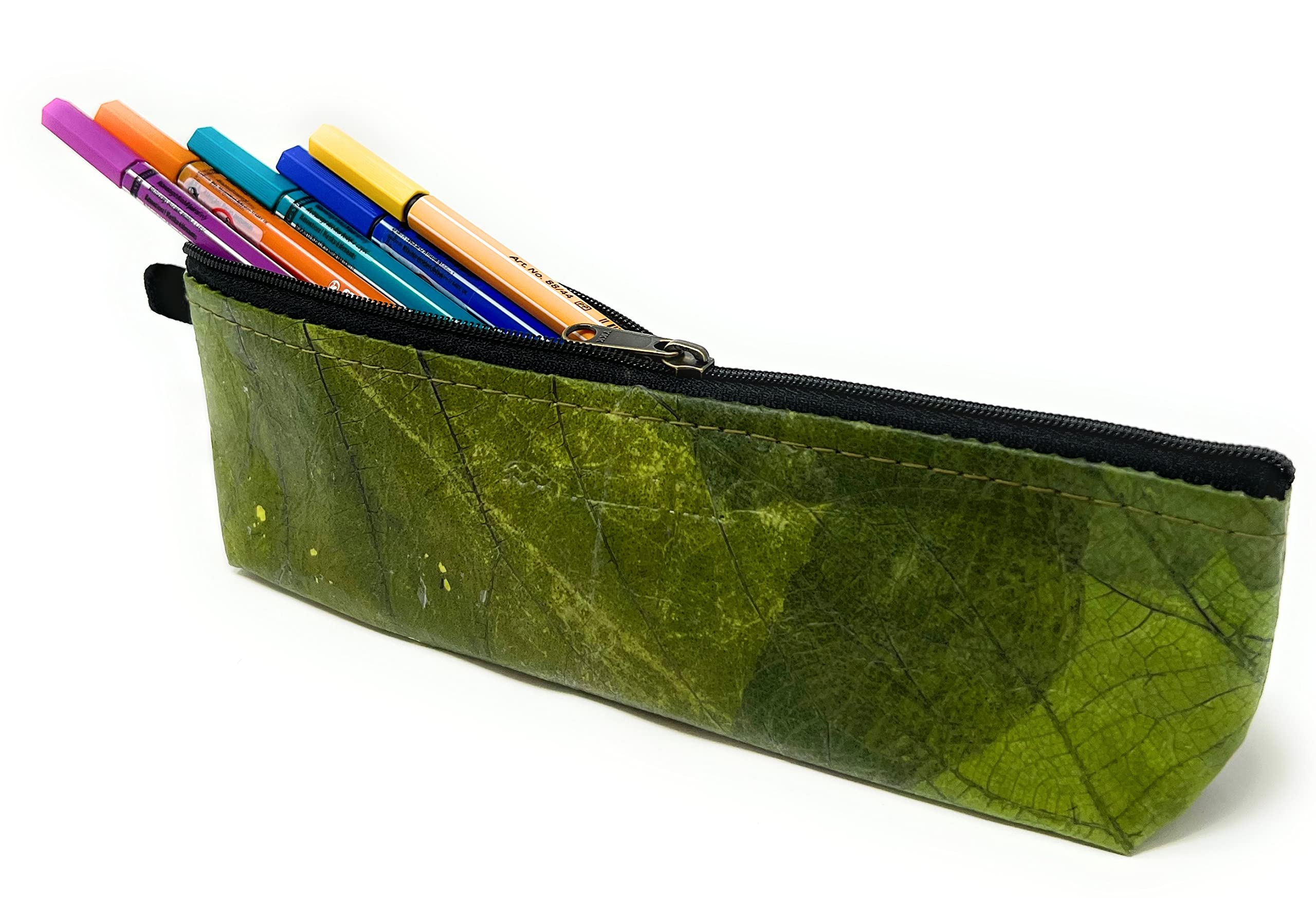NELUHA Small Pencil Case made of Teak Leaves, Vegan Sustainable Leather Alternative, Pencil Case, Cosmetic Bag, Pen Bag - Image 4