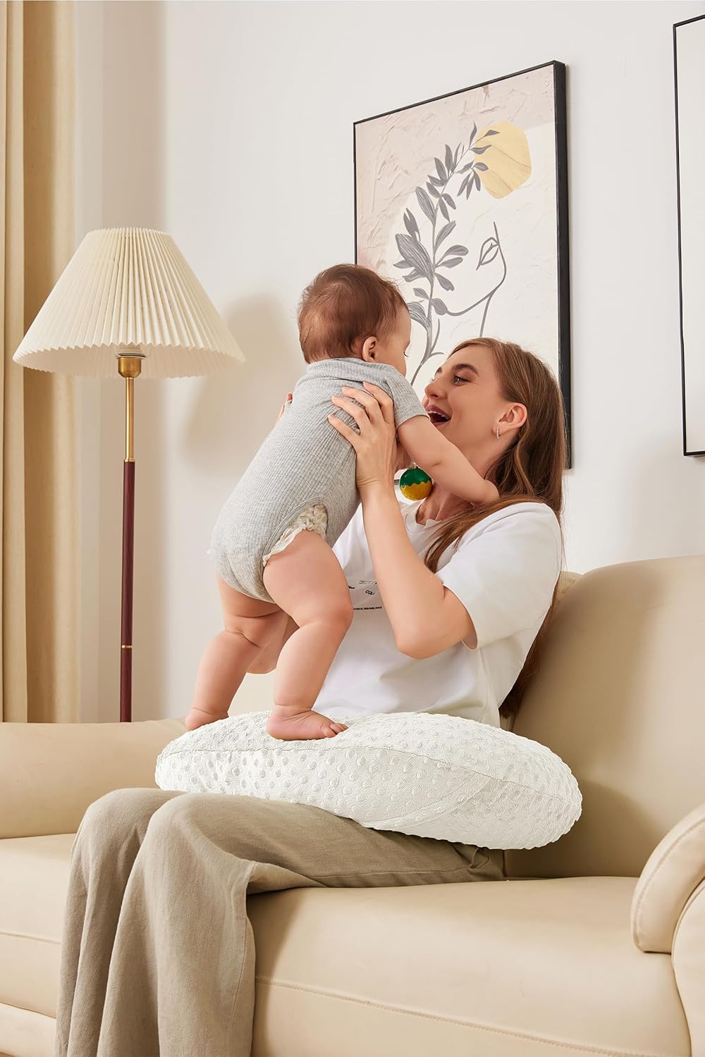 Nursing Pillow for Bottle and Breastfeeding, Ergonomic Comfort Nursing Essentials for Mom and Baby, Feeding Support Pillow with Removable Cover, Easier and Healthier Nursing (White)