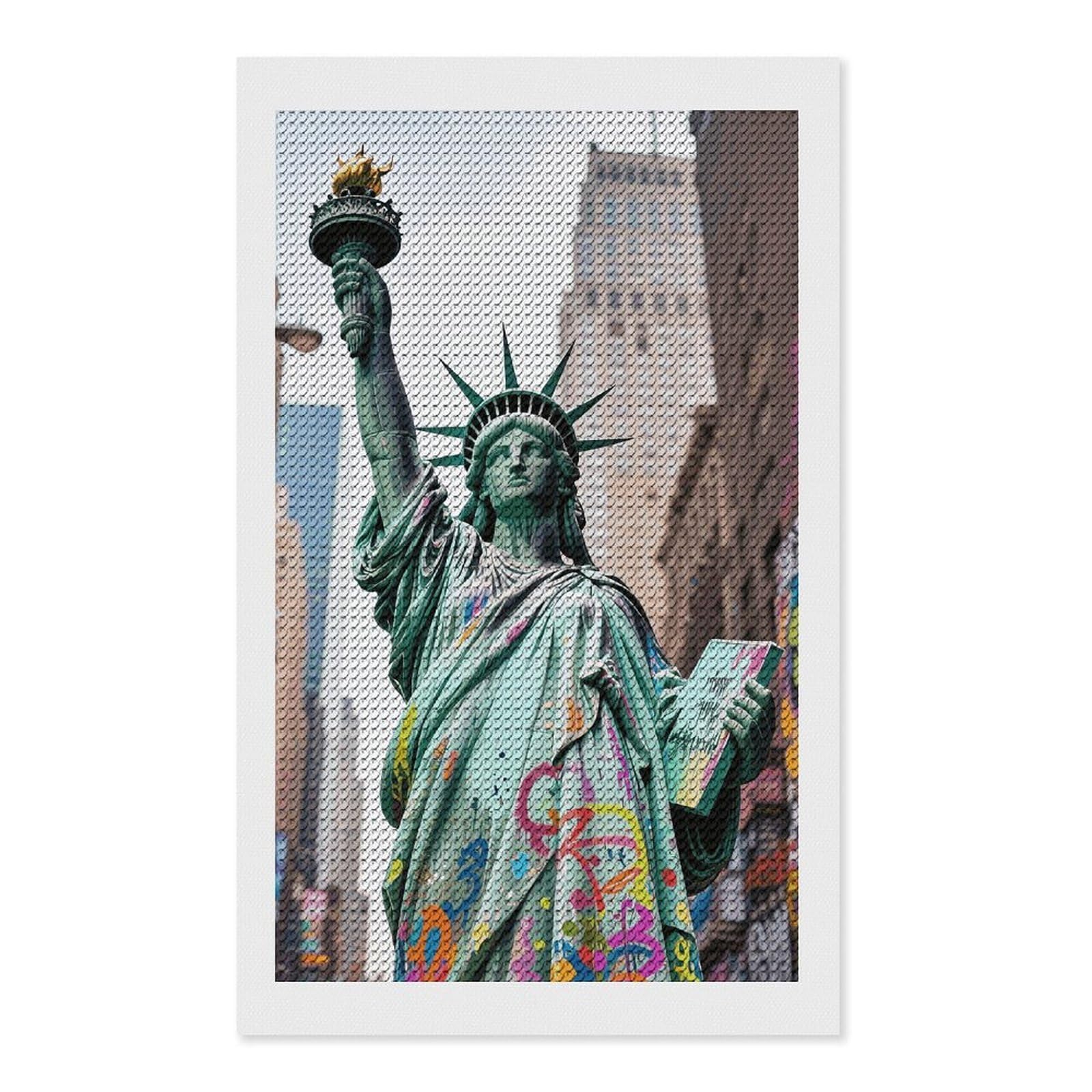FodPand NY Graffiti Liberty 5D Diamond Painting Kits for Adults Beginners Full Drill Round Diamond Dots Pictures Gem Art Supplies for Home Wall Room Decoration DIY Craft Set Gift 12x20