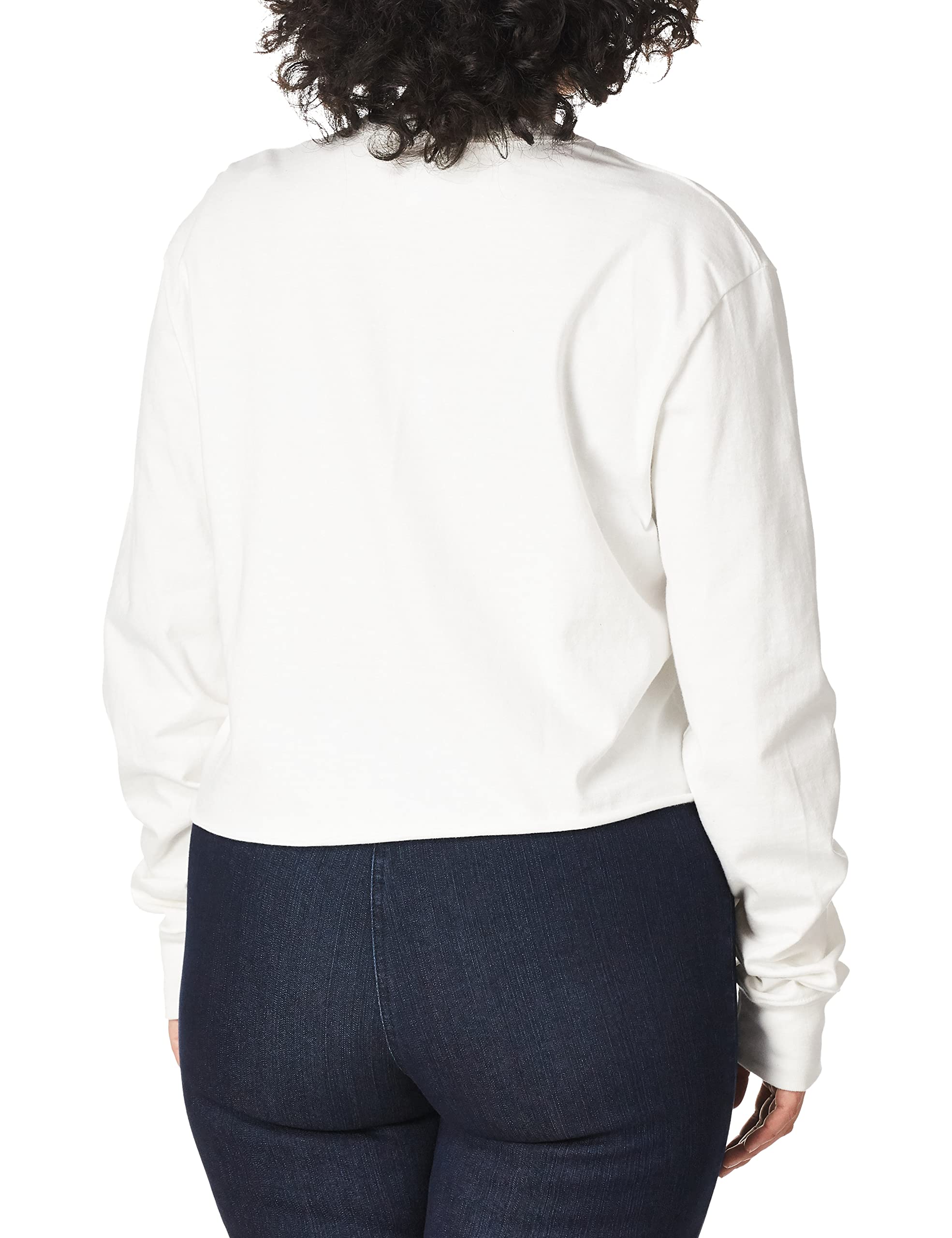 Champion Women's Boyfriend Long Sleeve Cropped Tee, White, Large