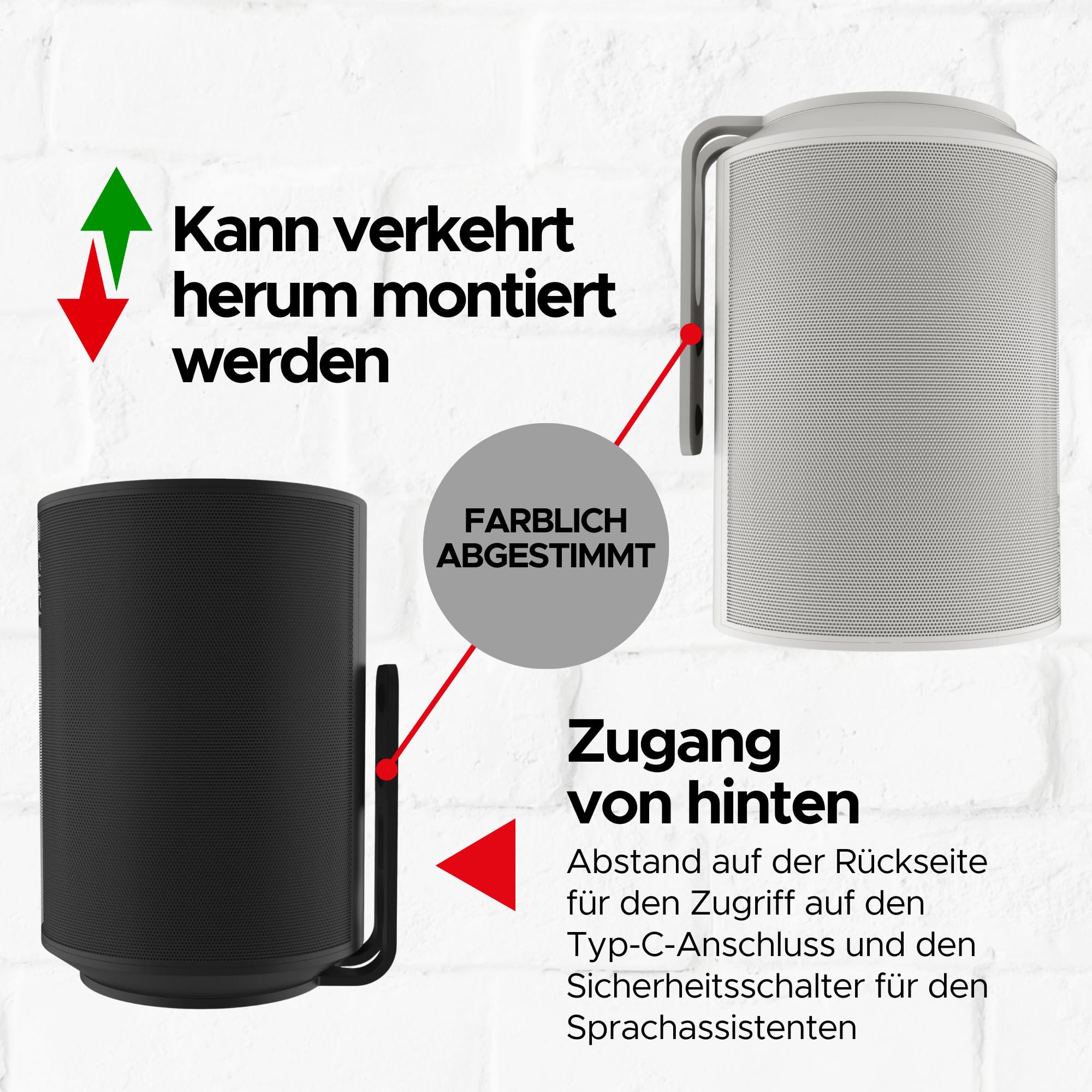 Sound bass ERA 100 Wandhalterung – Low Profile, Schwarz, Einzelstück, Kompatibel mit Sonos ERA100 & ERA 100 SL Lautsprecher, Komplett mit Befestigungsmaterial