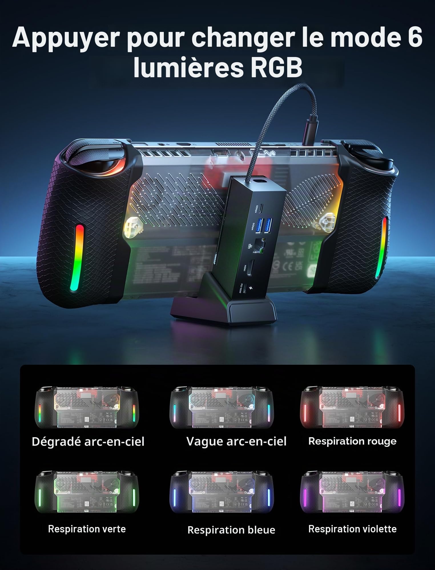 JSAUX Coque RVB avec poignée en silicone et module de refroidissement pour ROG Ally X