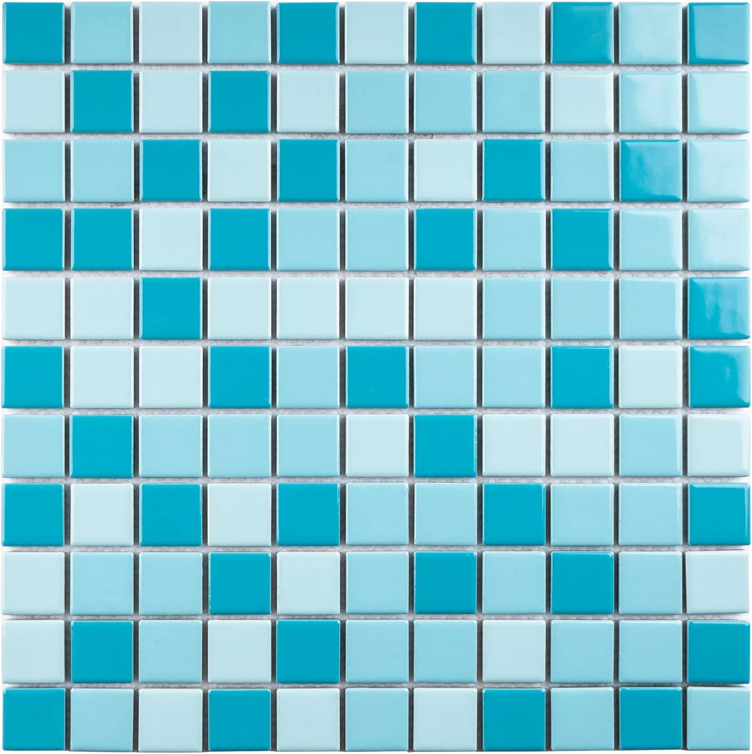 1" x 1" Square Creamy Blue Porcelain Polished Floor & Wall Tile & Pool Tile Mosaic 11-3/4 in. x 11-3/4 in. x 6mm (Thickness) 1 Sheet=0.97 sq ft